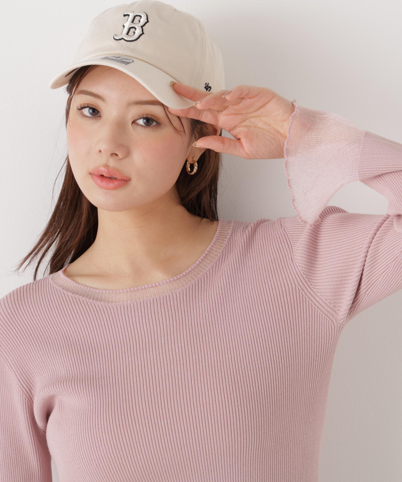 部分シアーフレアスリーブニットトップス