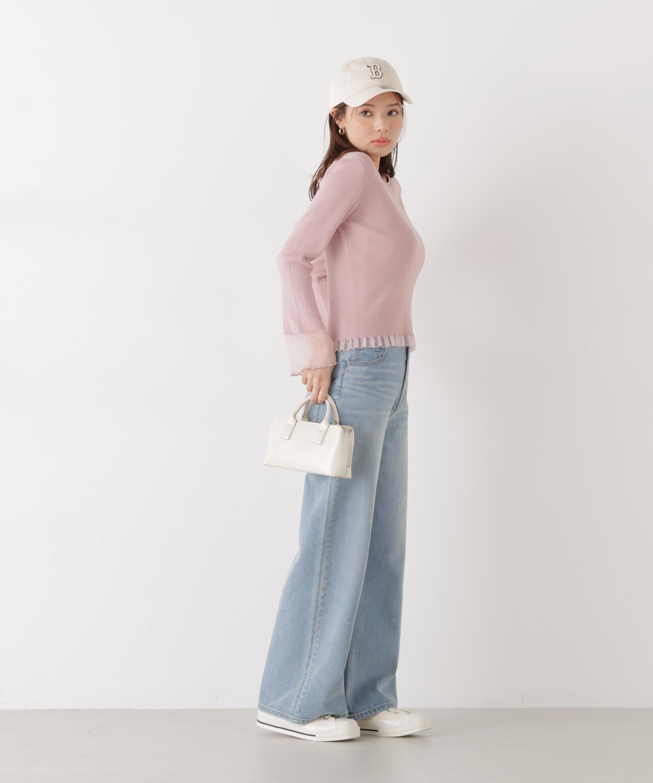 部分シアーフレアスリーブニットトップス