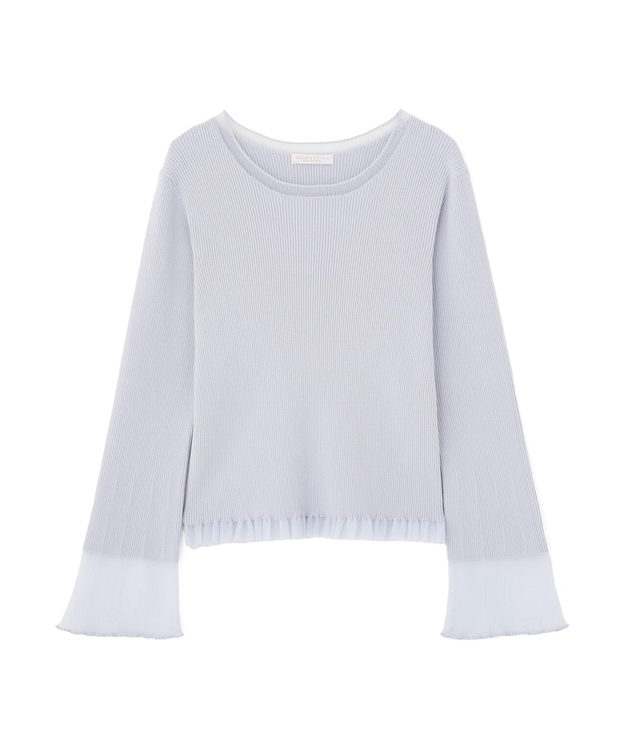 部分シアーフレアスリーブニットトップス