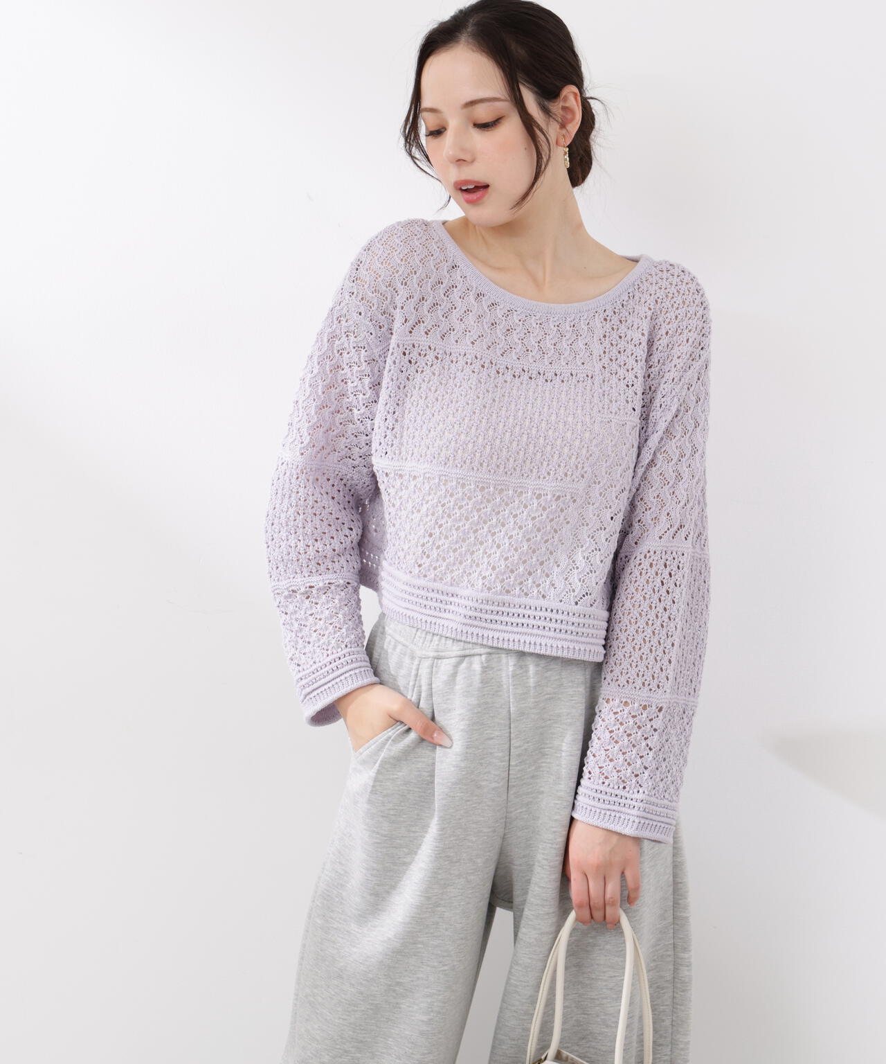 透かし編みボックスニット