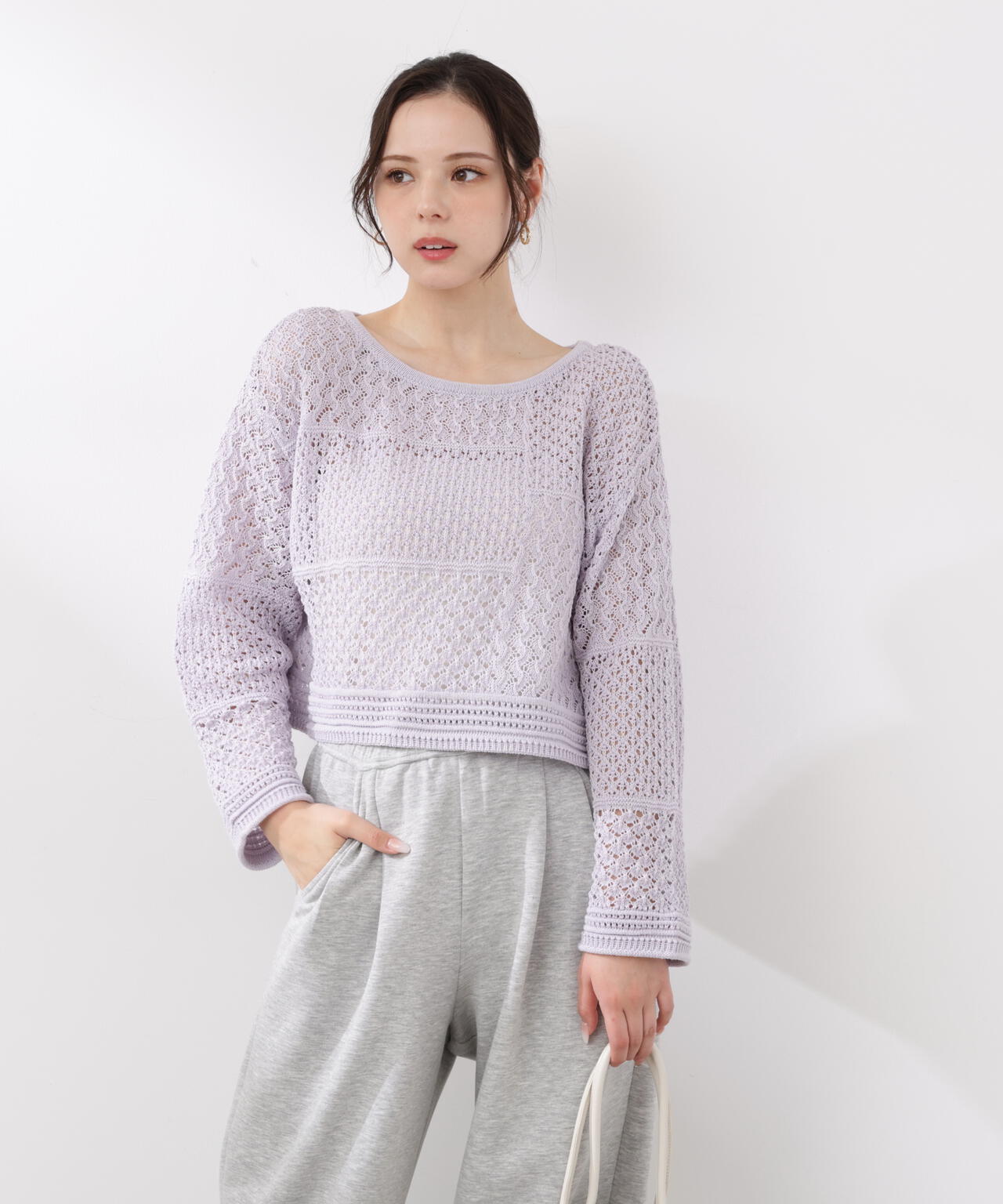 透かし編みボックスニット