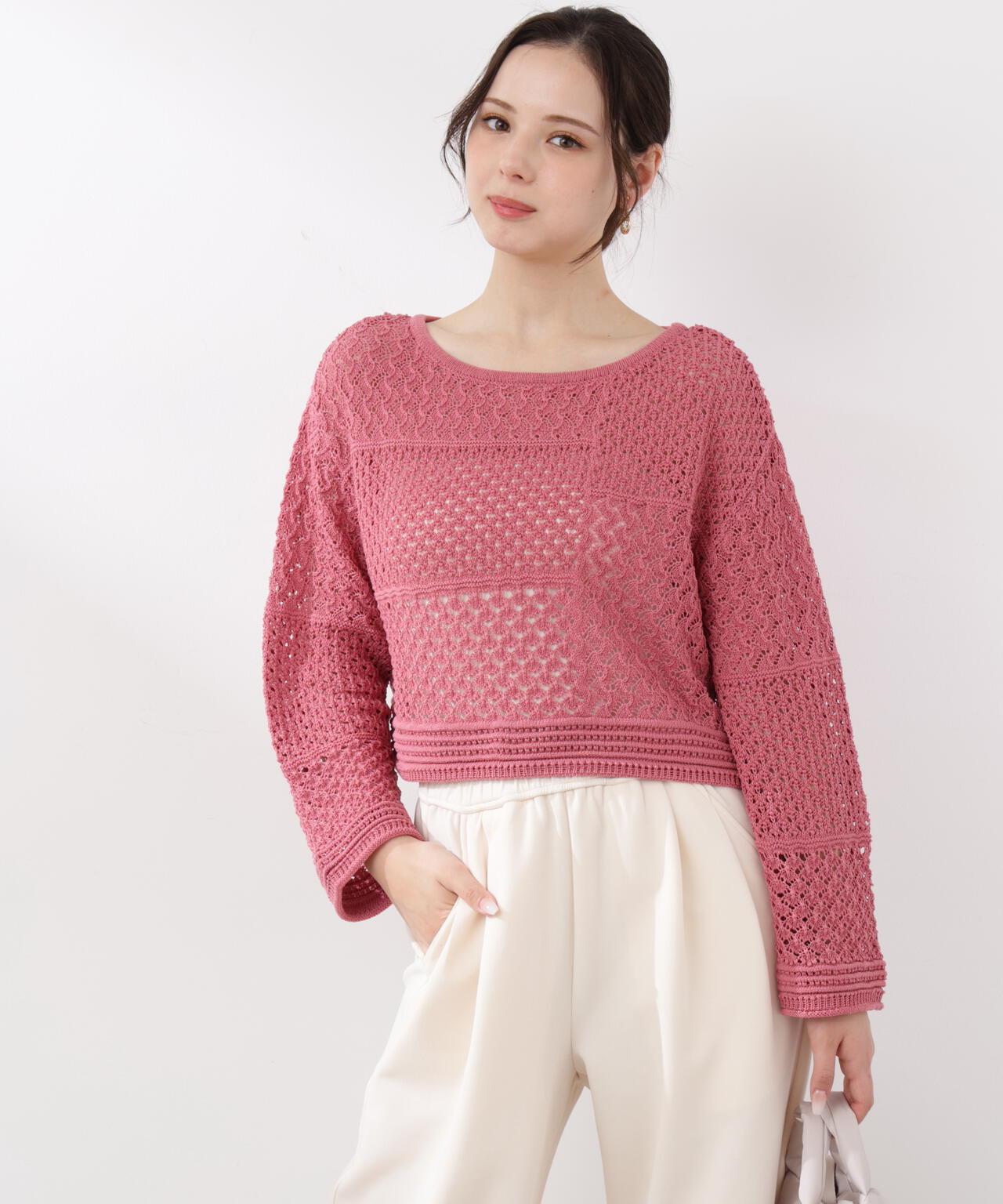 透かし編みボックスニット