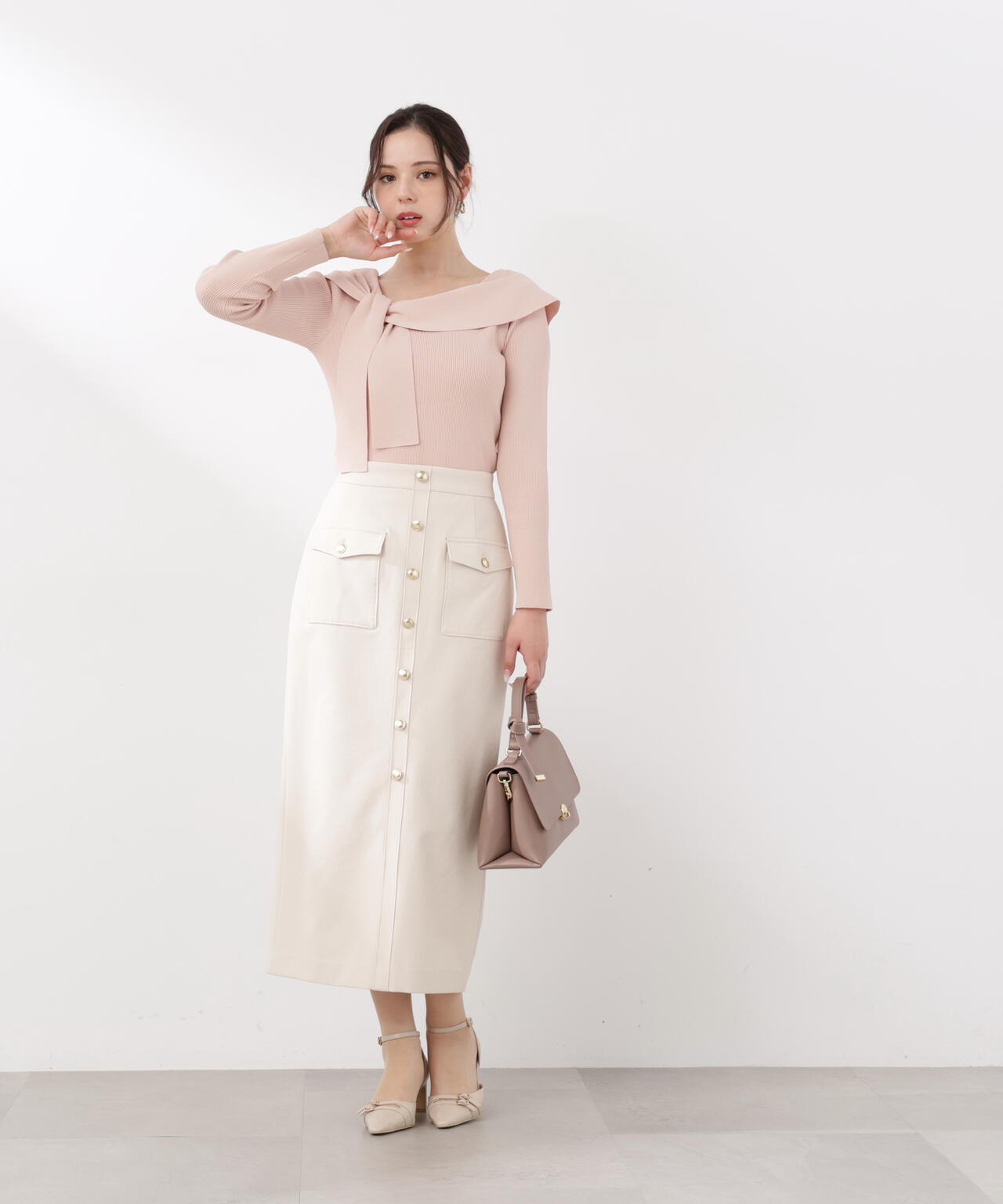 <ウォッシャブル/UV>アシメケープニットトップス【WEB・一部店舗限定】