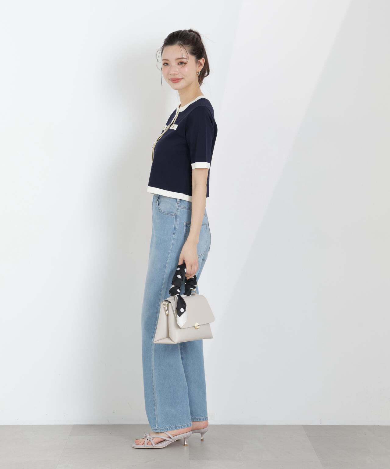 ハーフスリーブバイカラーニットカーディガン
