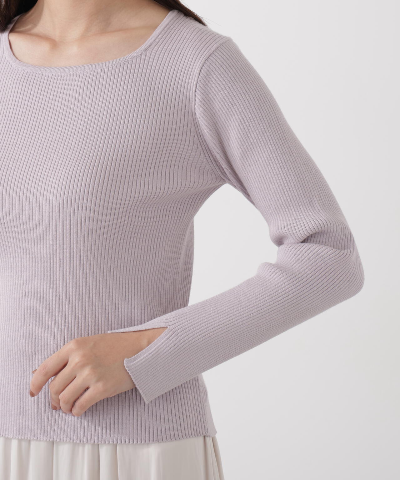 《EDIT COLOGNE》レーススカーフ付きリブニット【ホワイト×ブラックボーダー:official site・ZOZO・一部店舗限定】