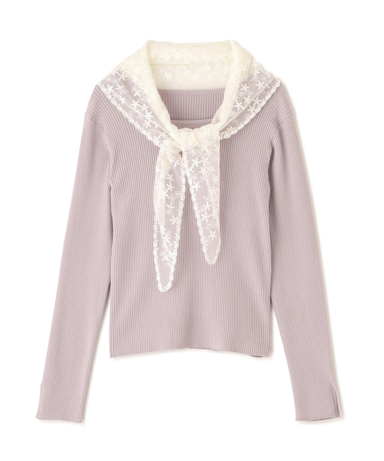 《EDIT COLOGNE》レーススカーフ付きリブニット【ホワイト×ブラックボーダー:official site・ZOZO・一部店舗限定】