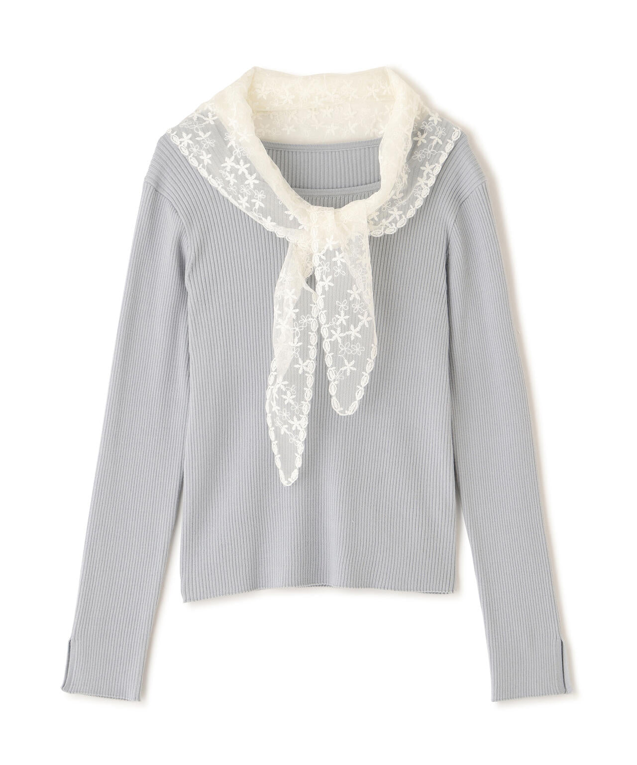 《EDIT COLOGNE》レーススカーフ付きリブニット【ホワイト×ブラックボーダー:official site・ZOZO・一部店舗限定】