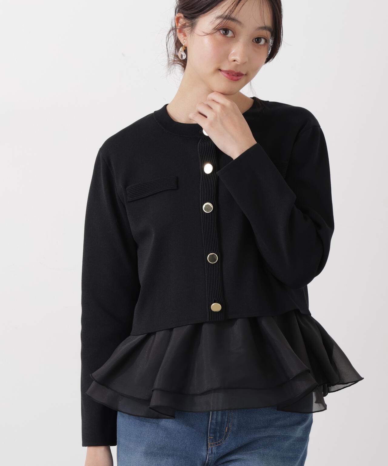 〈a/mie〉シルク混ニットカーディガン