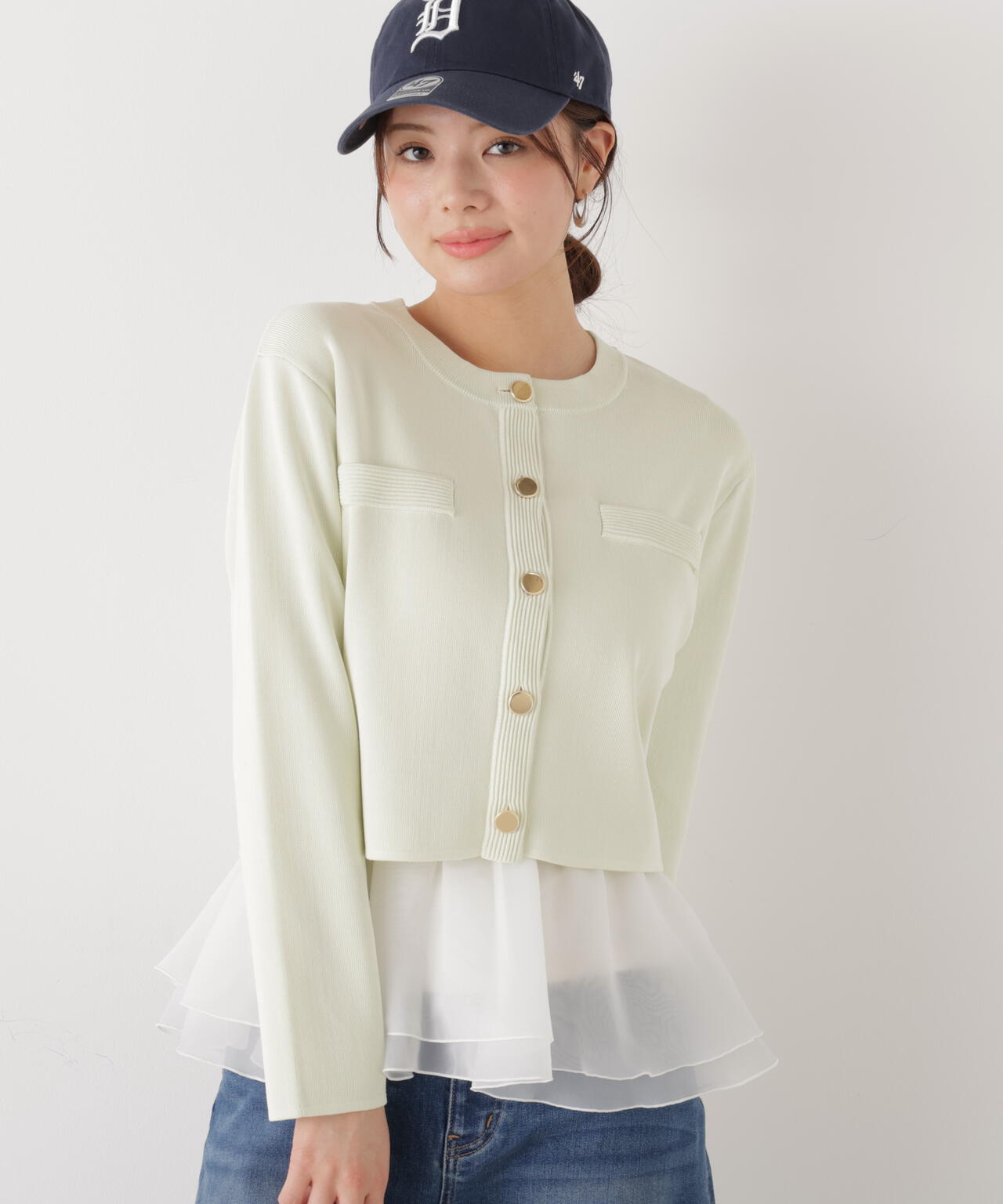 〈a/mie〉シルク混ニットカーディガン