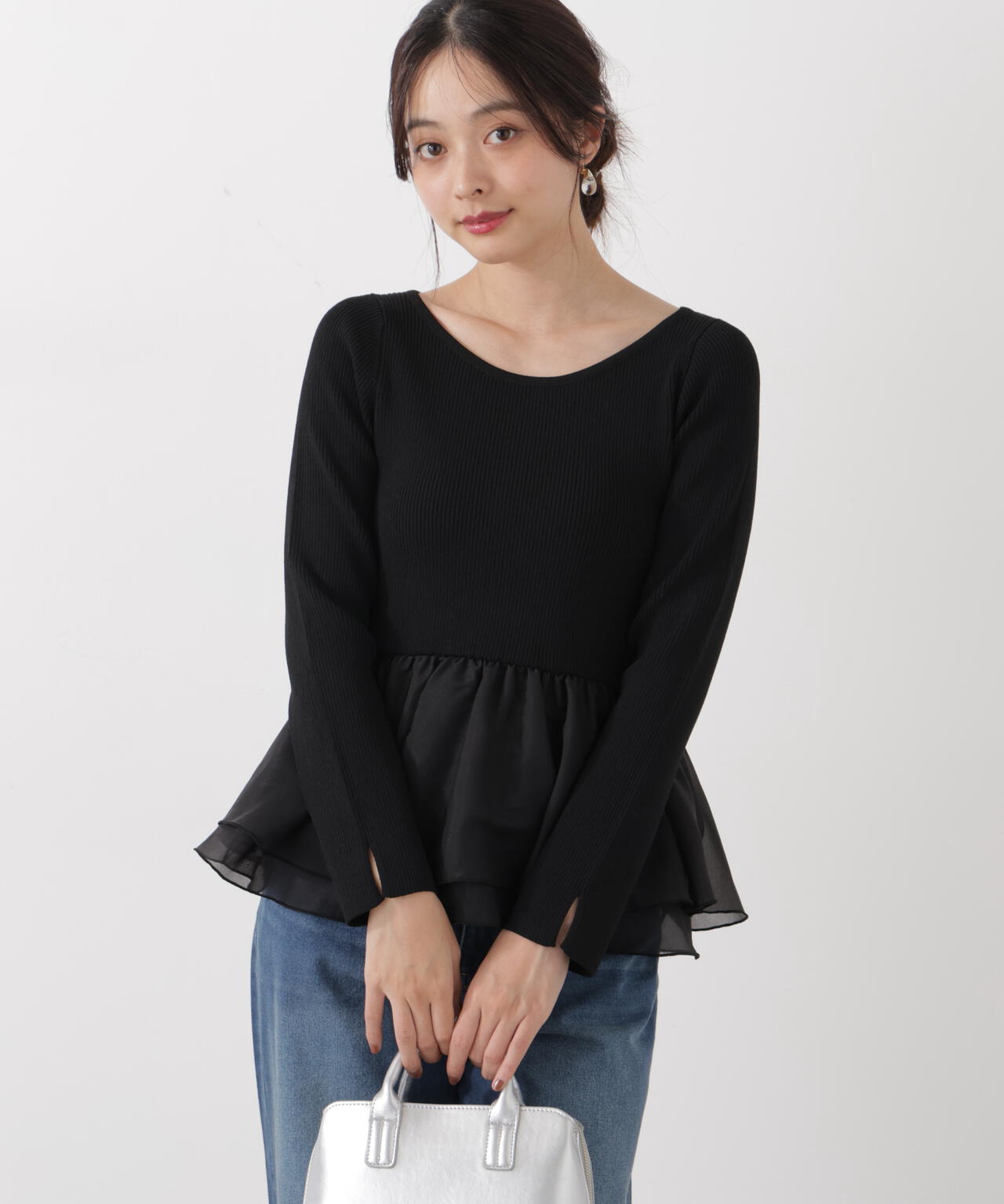 〈a/mie〉シアーペプラムリブニット