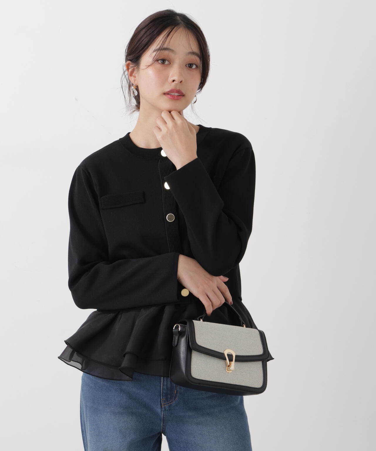 〈a/mie〉シアーペプラムリブニット