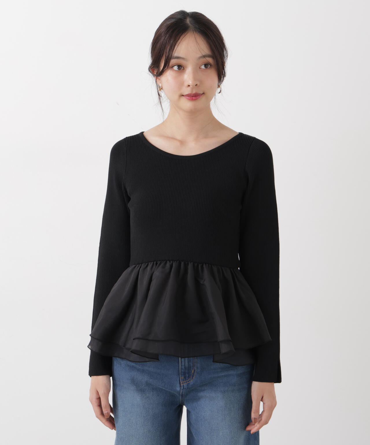 〈a/mie〉シアーペプラムリブニット