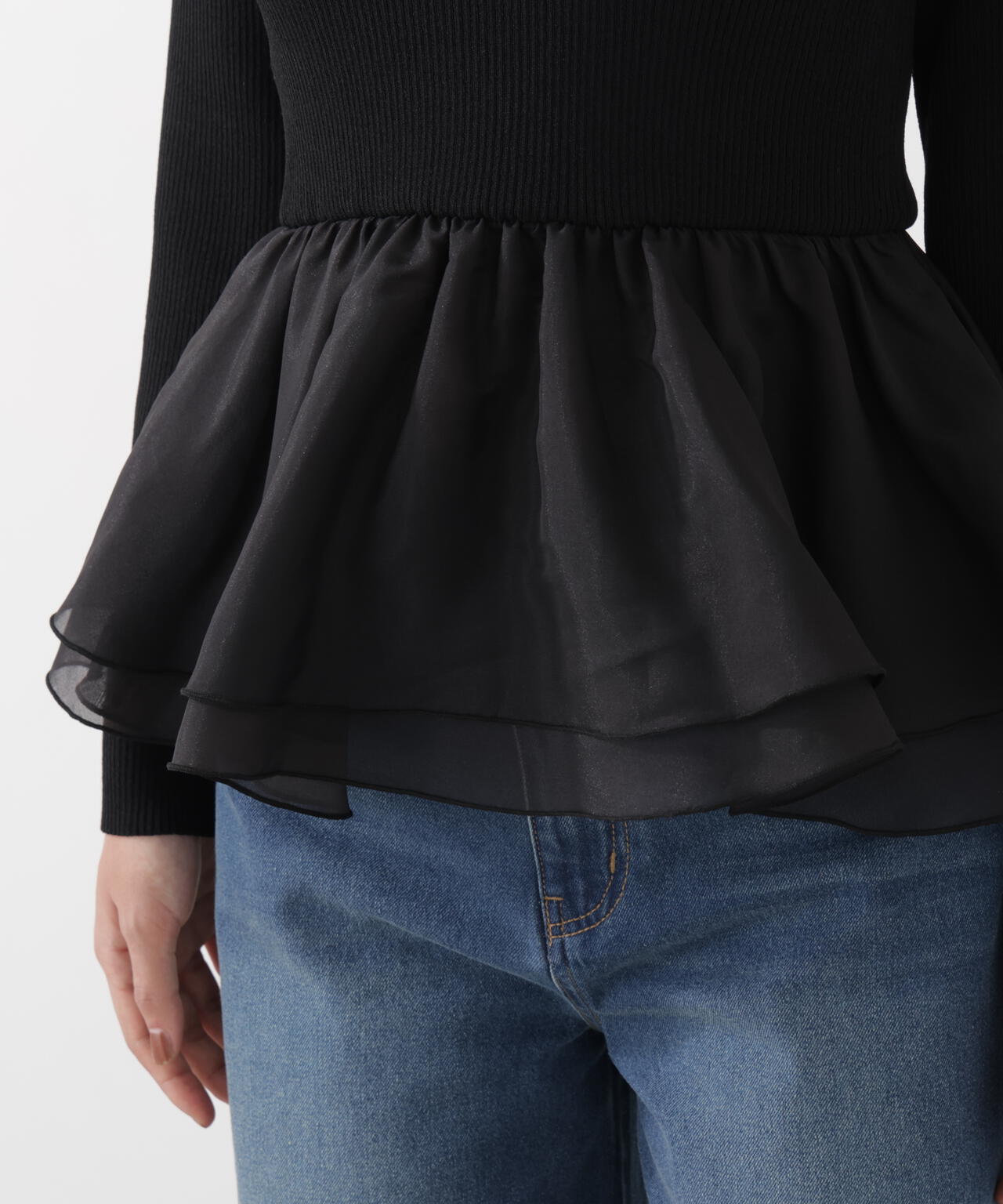 〈a/mie〉シアーペプラムリブニット