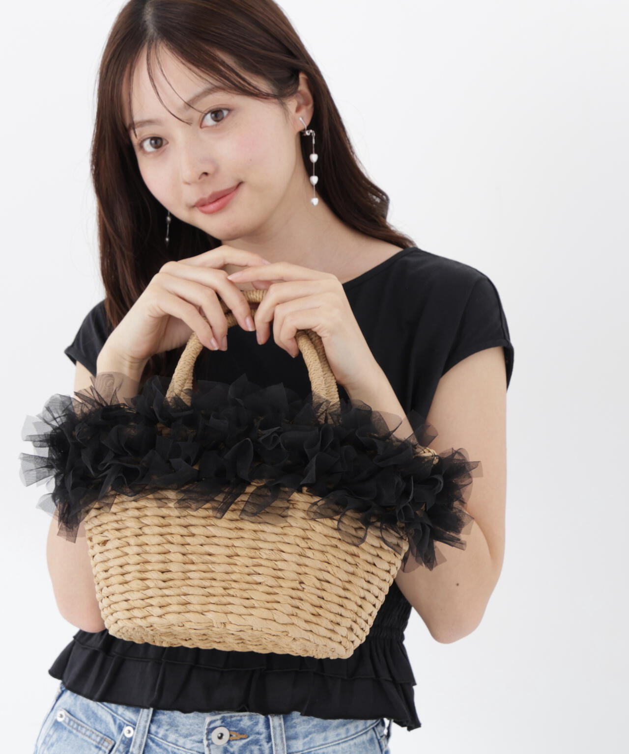 <青島心さん着用>チュールフリルかごバッグ
