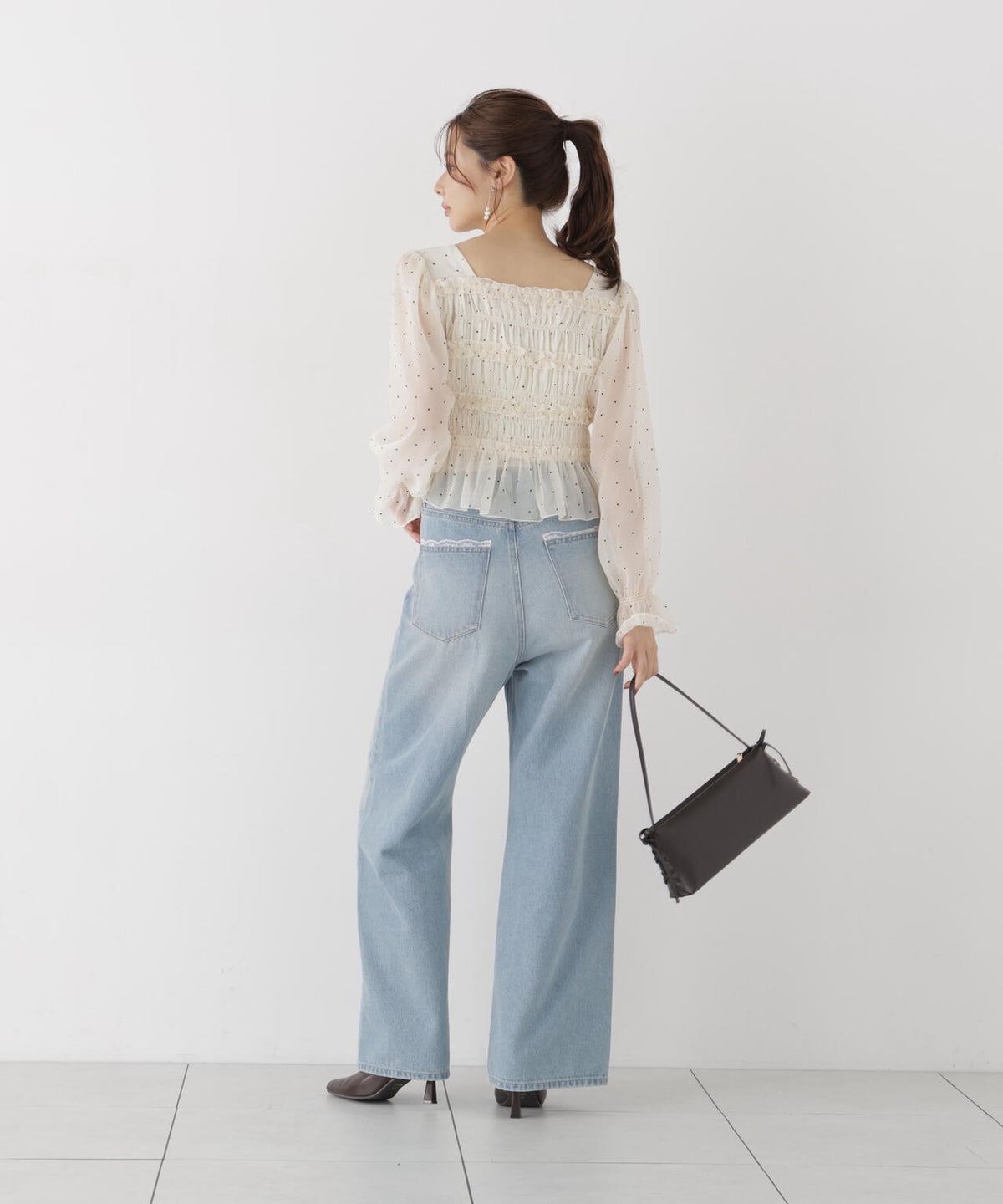 <a/mie>レースハイウエストワイドデニムパンツ