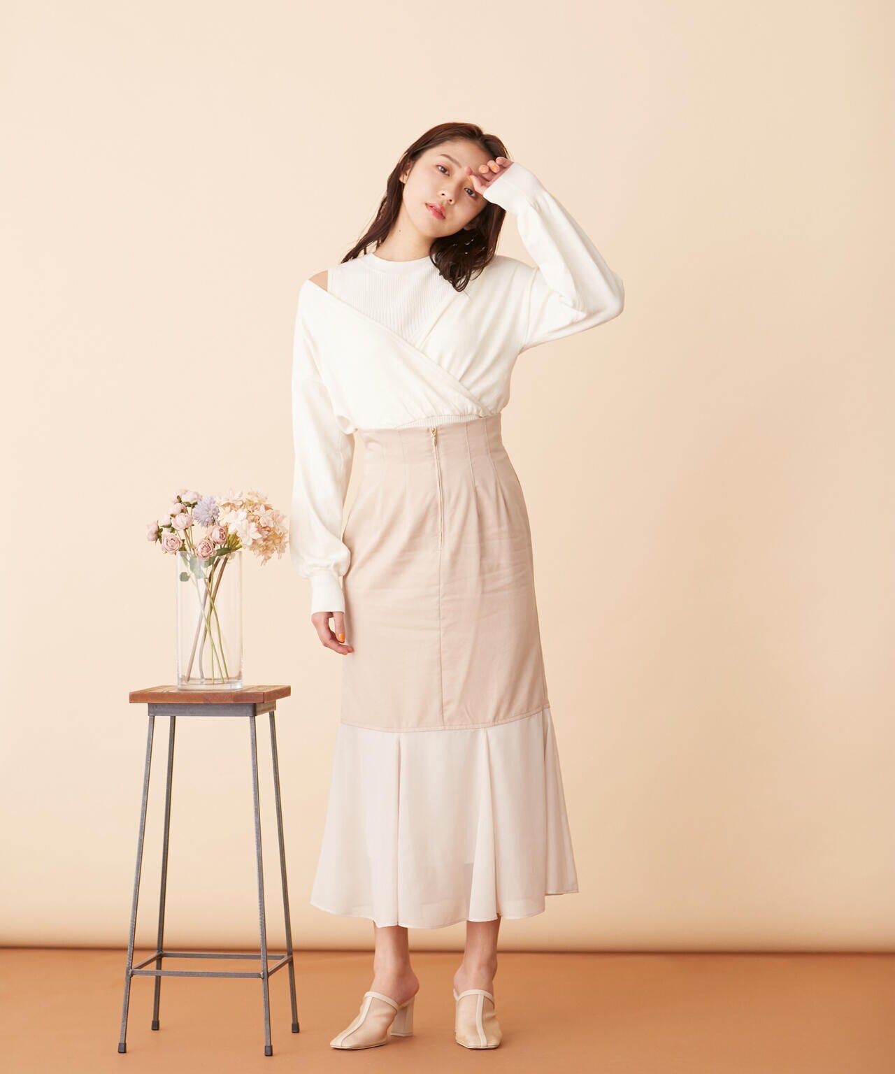 シフォン切替マーメイドスカート
