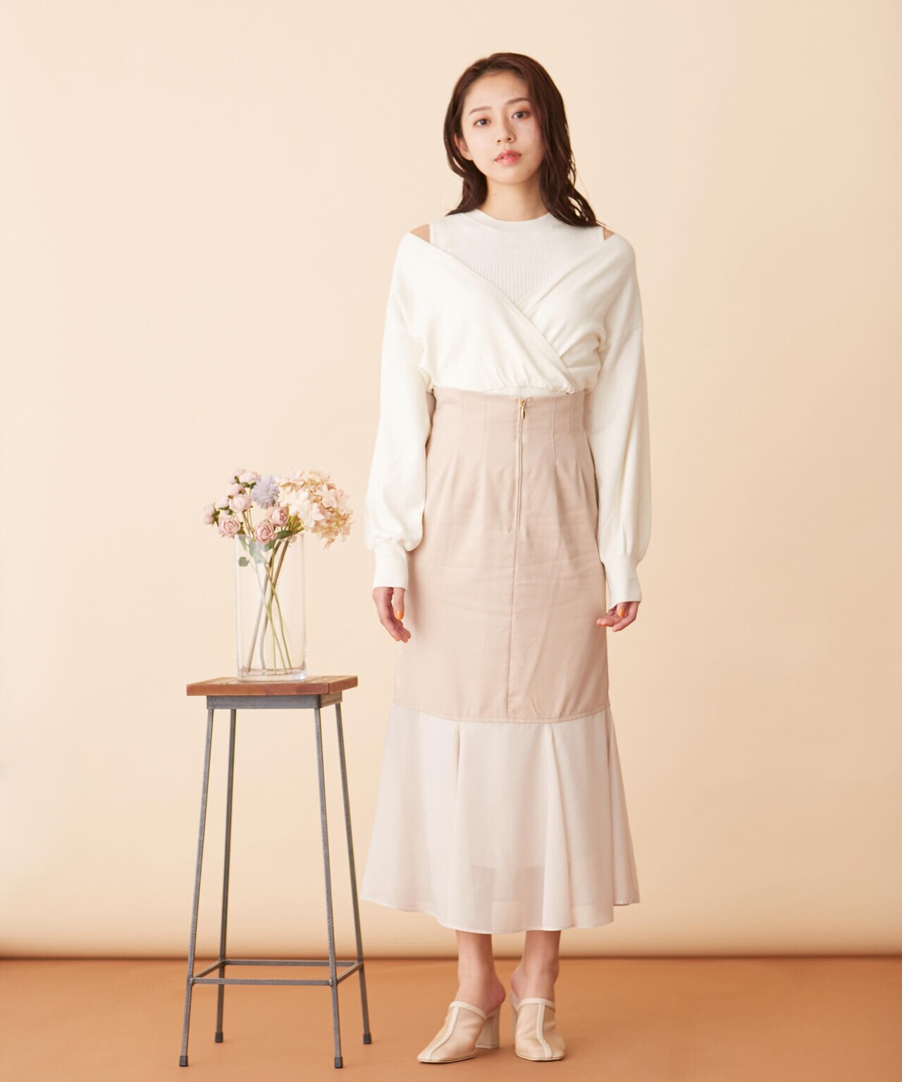 シフォン切替マーメイドスカート