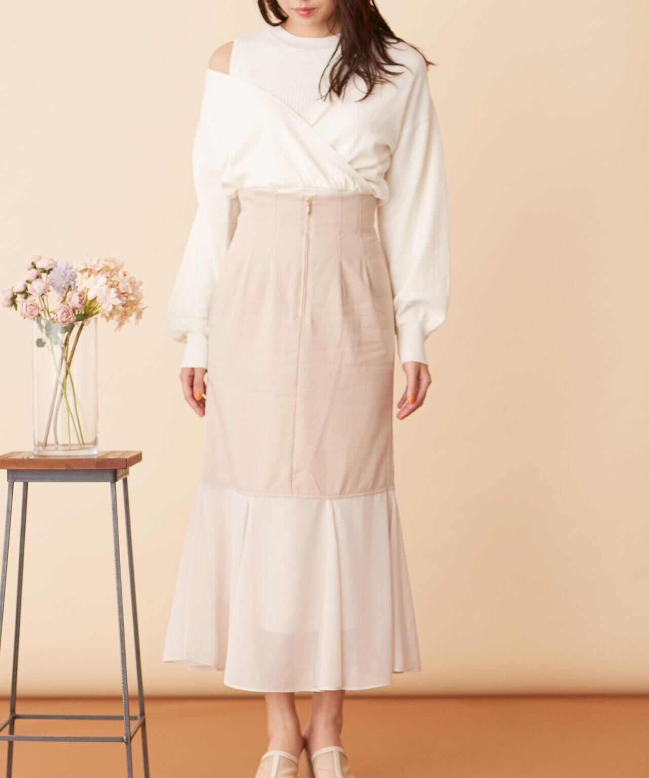 シフォン切替マーメイドスカート