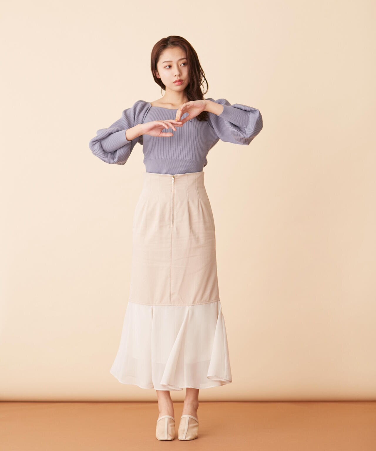 シフォン切替マーメイドスカート