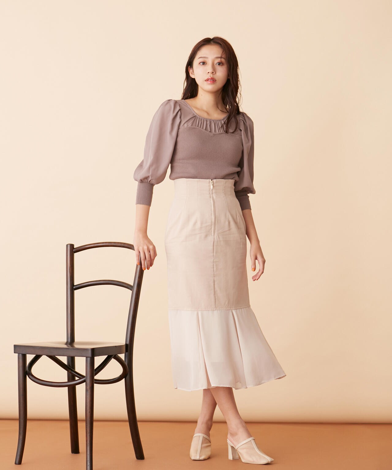 シフォン切替マーメイドスカート