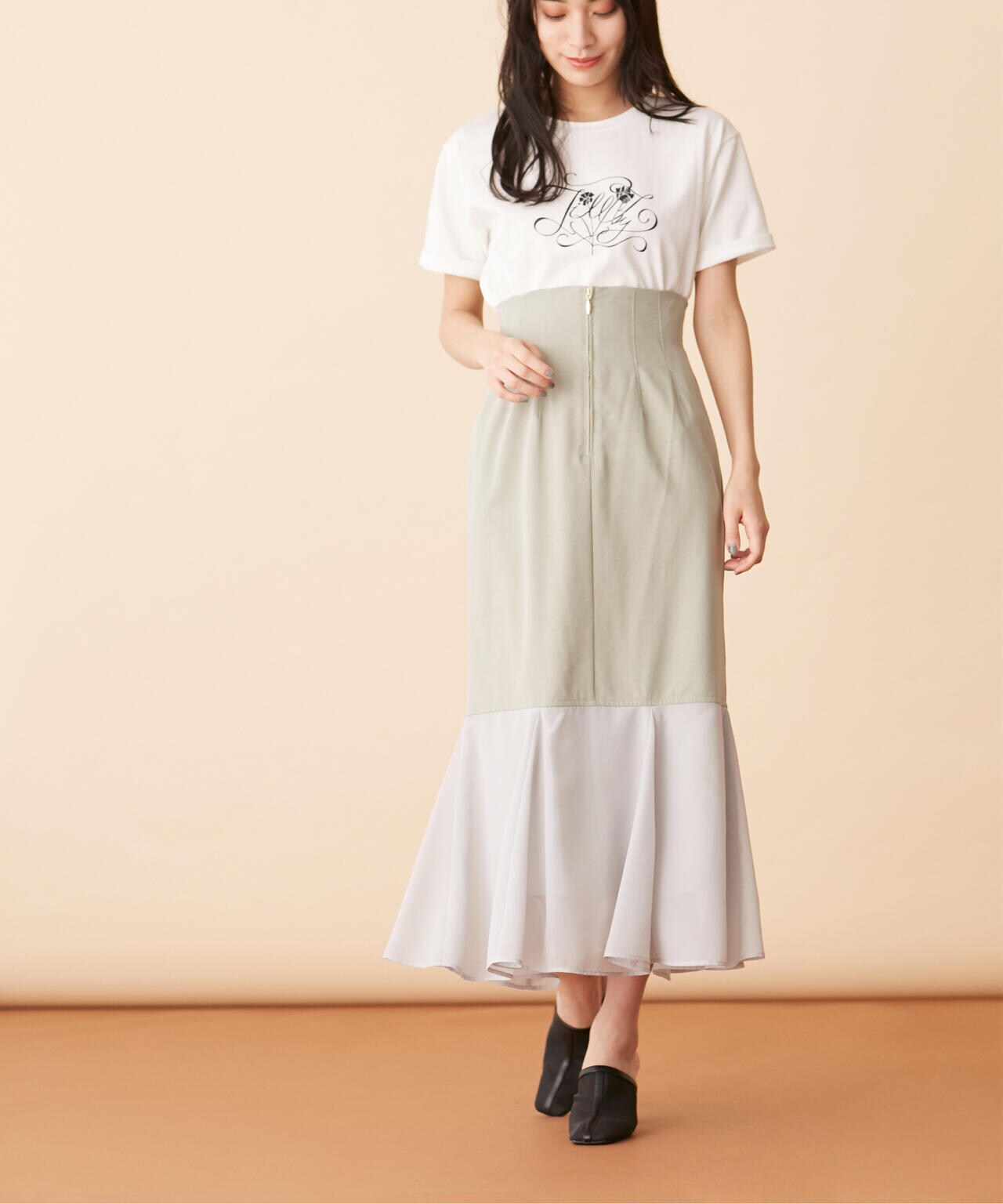 シフォン切替マーメイドスカート