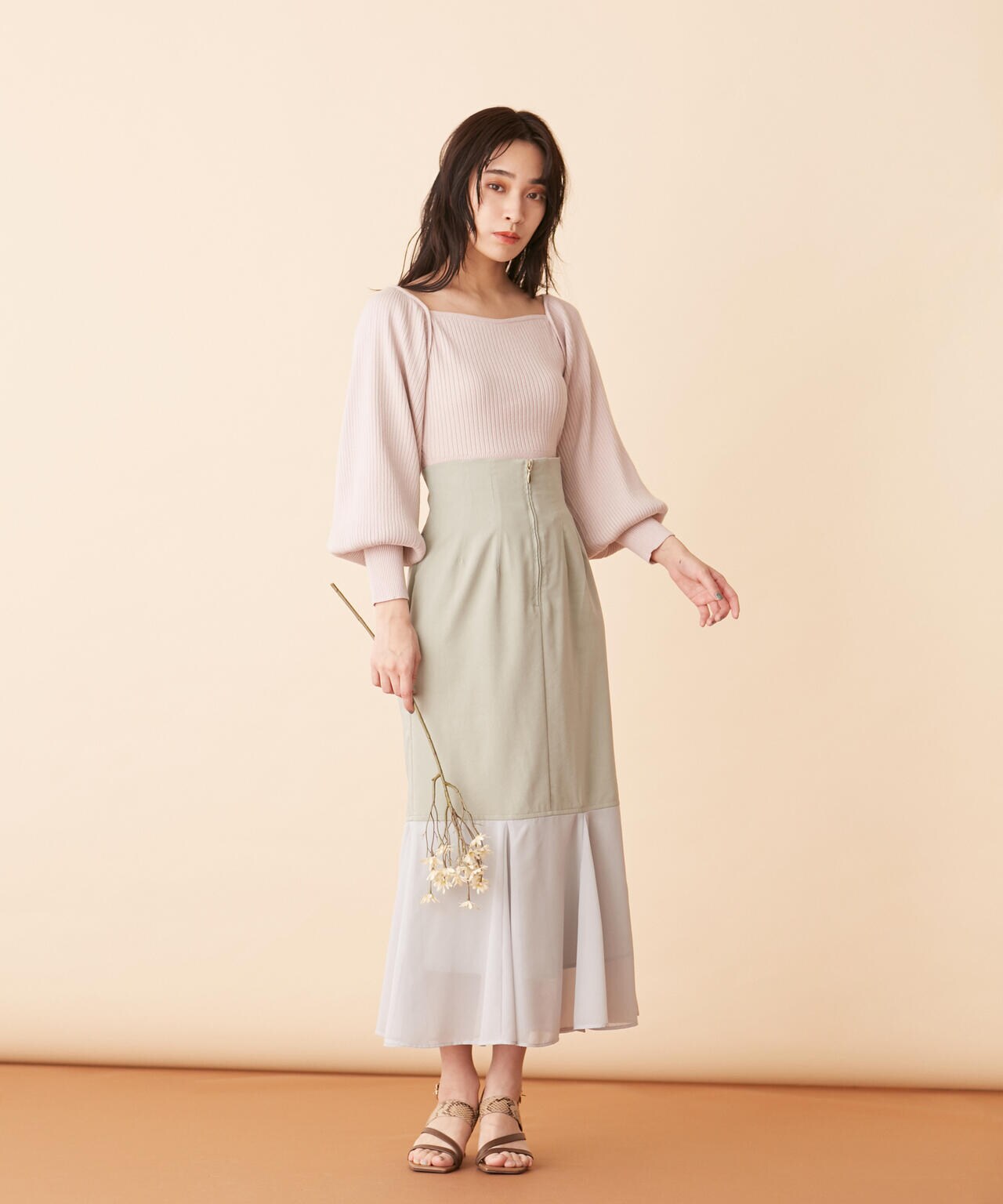 シフォン切替マーメイドスカート