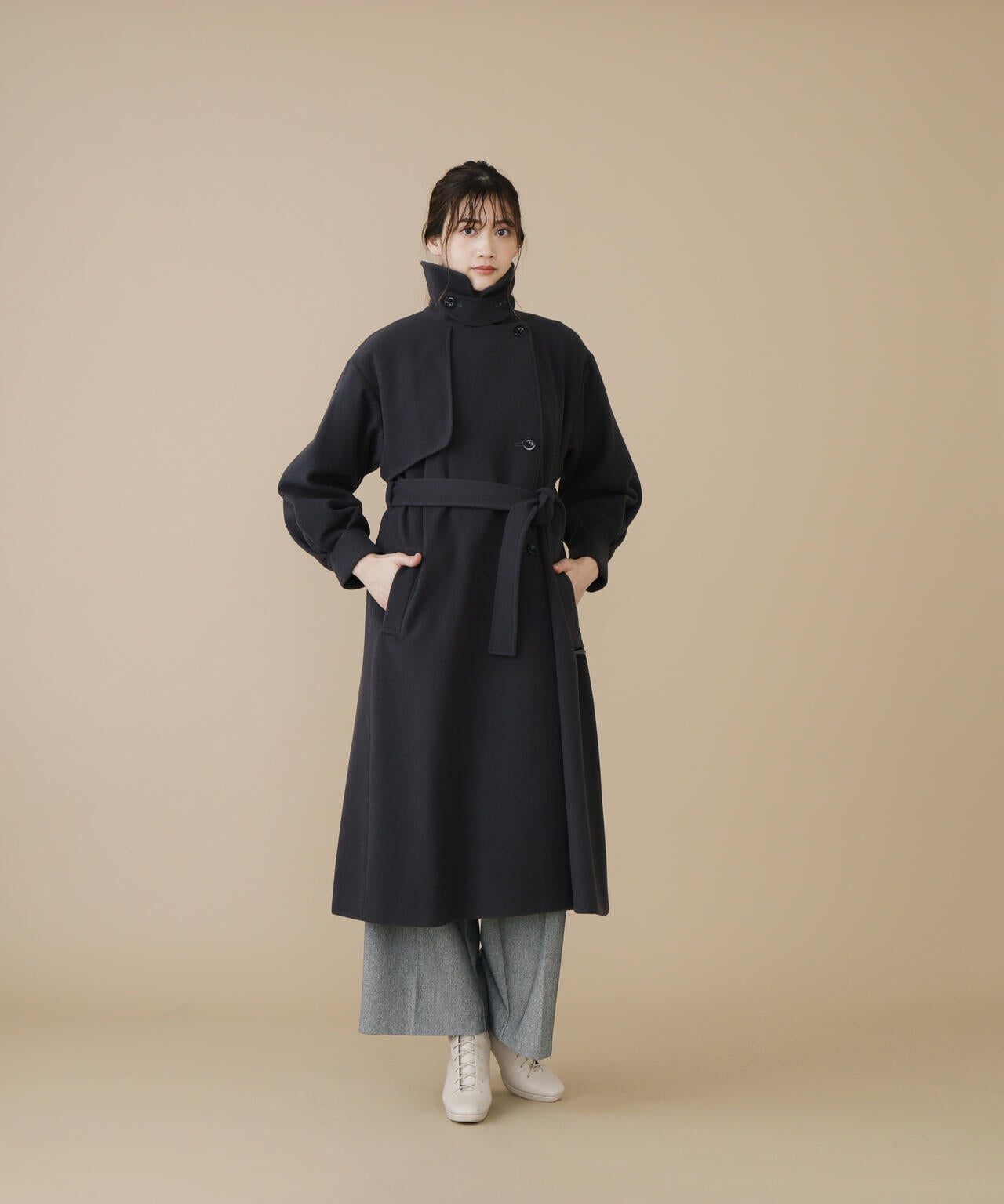 【美人百花11月号 宮田聡子さん着用商品】スタンドカラーレディコート