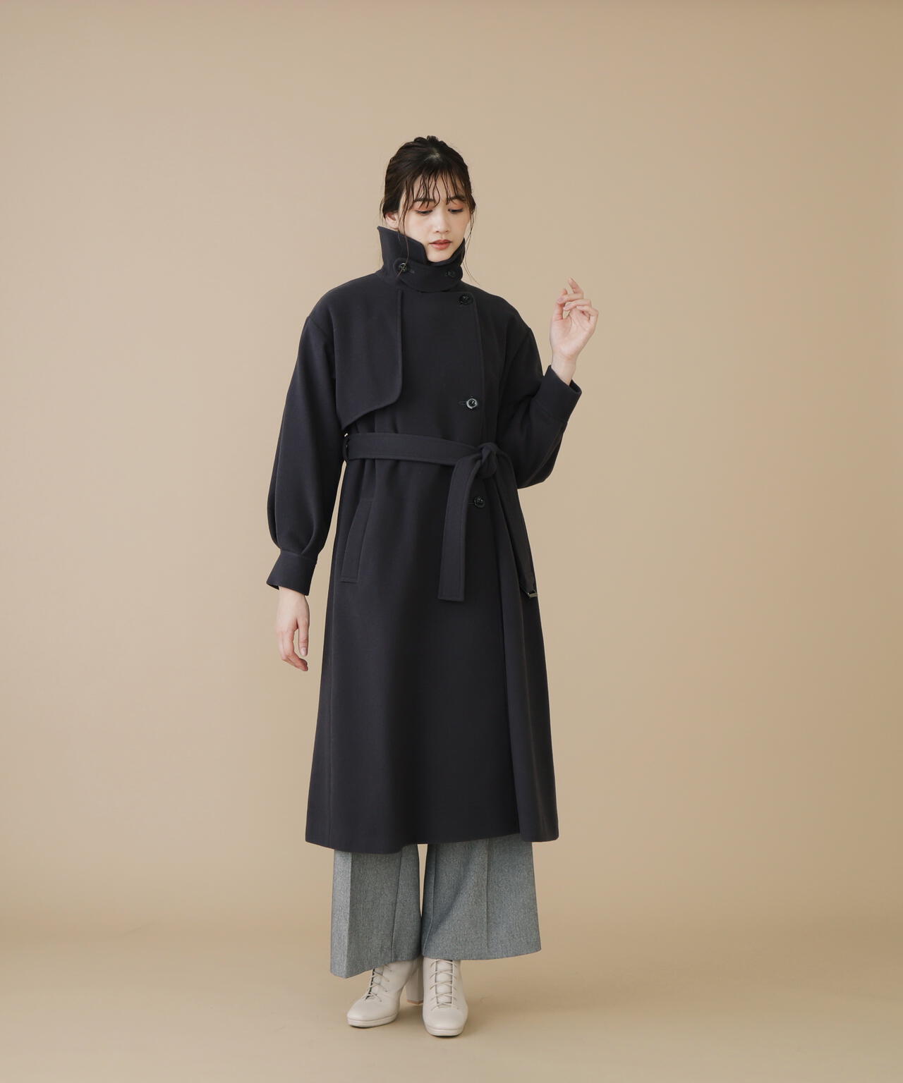 【美人百花11月号 宮田聡子さん着用商品】スタンドカラーレディコート