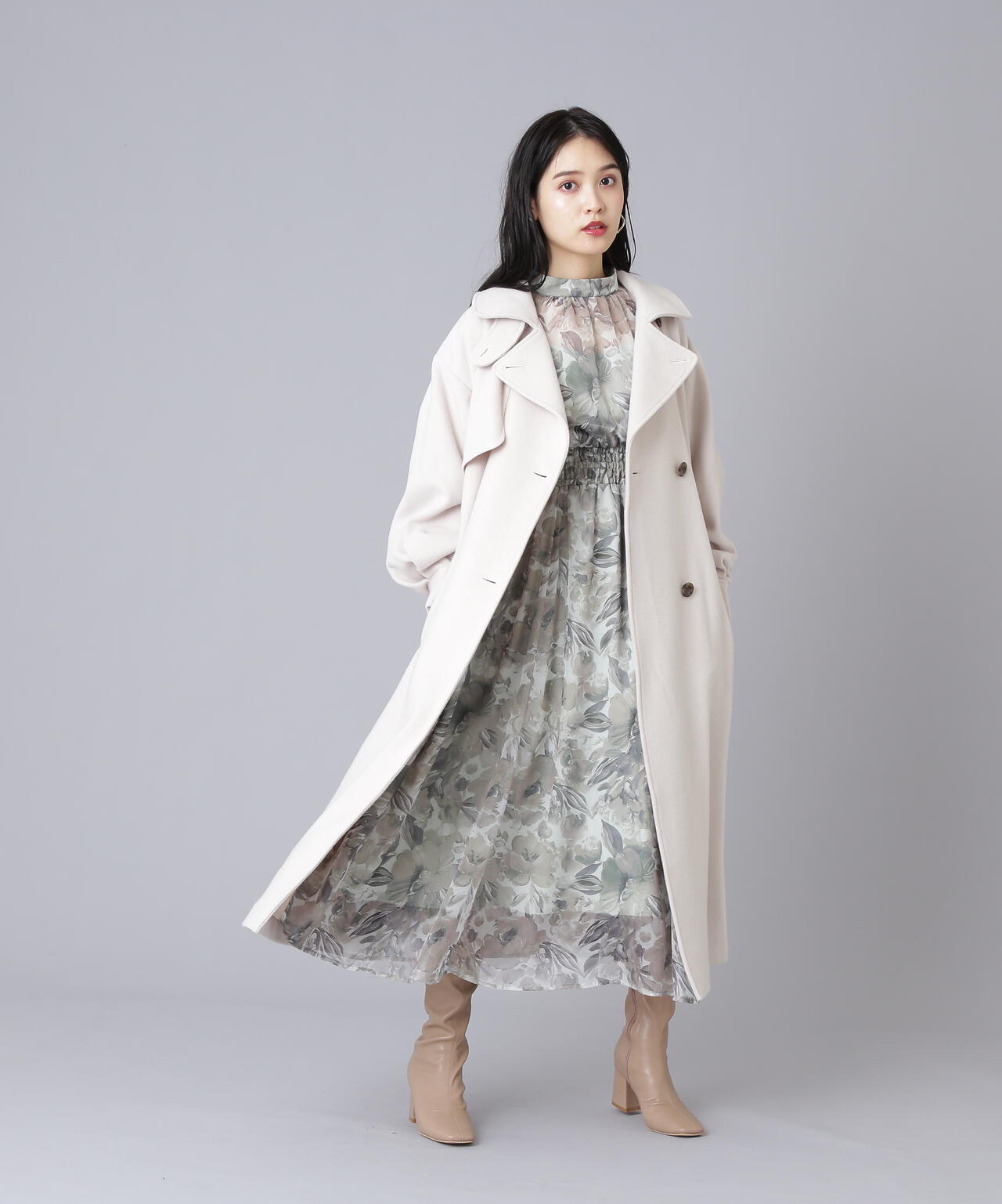 【美人百花11月号 宮田聡子さん着用商品】スタンドカラーレディコート