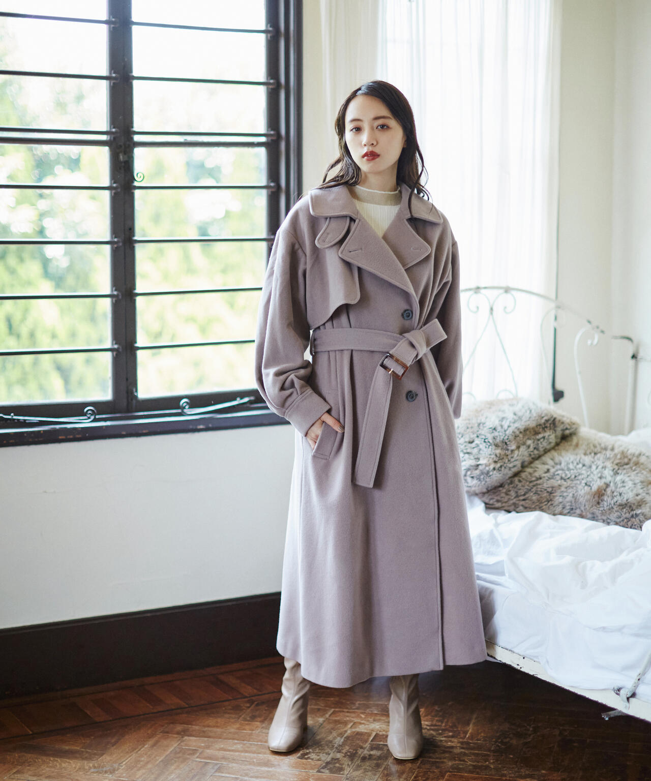 【美人百花11月号 宮田聡子さん着用商品】スタンドカラーレディコート
