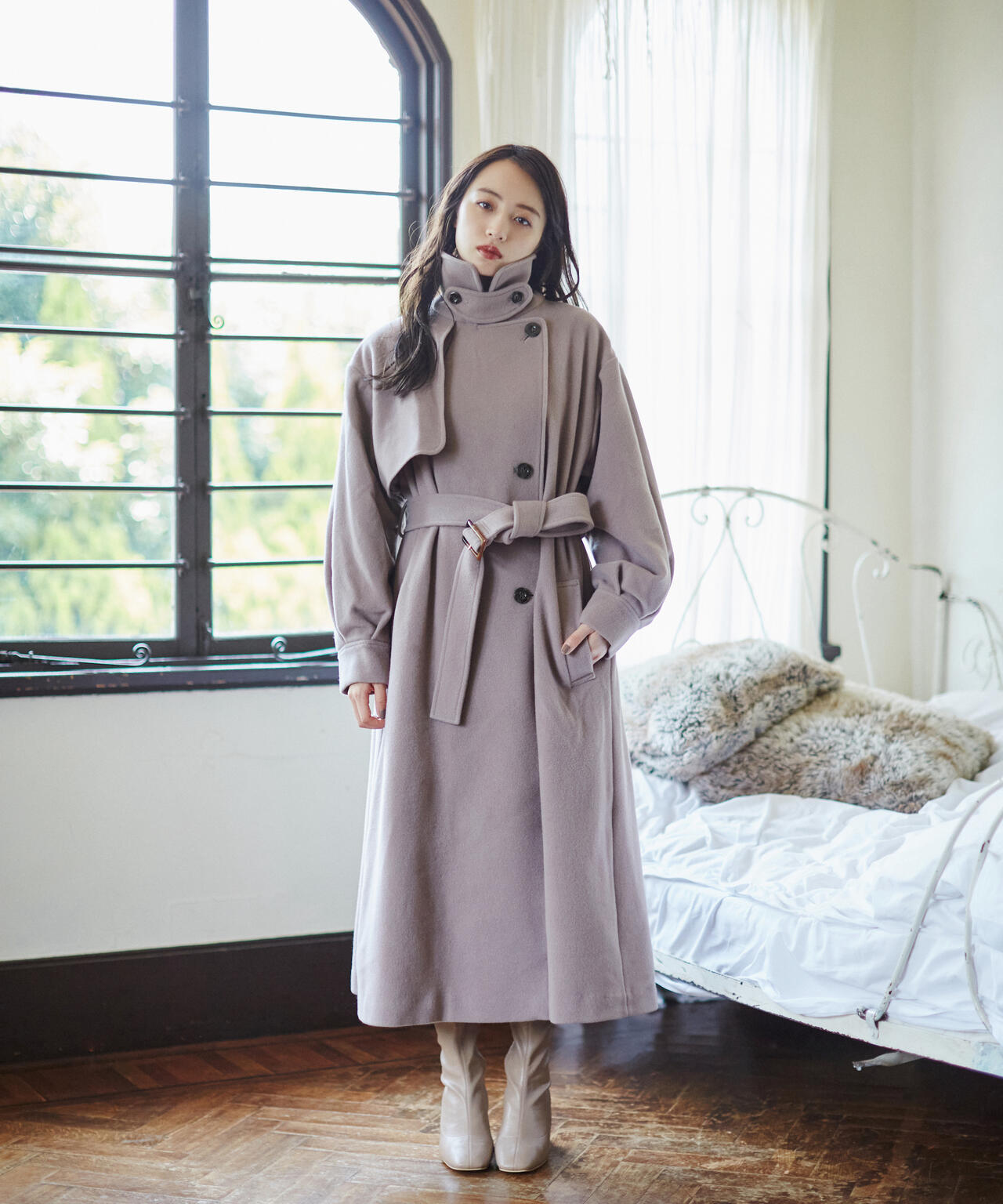 【美人百花11月号 宮田聡子さん着用商品】スタンドカラーレディコート