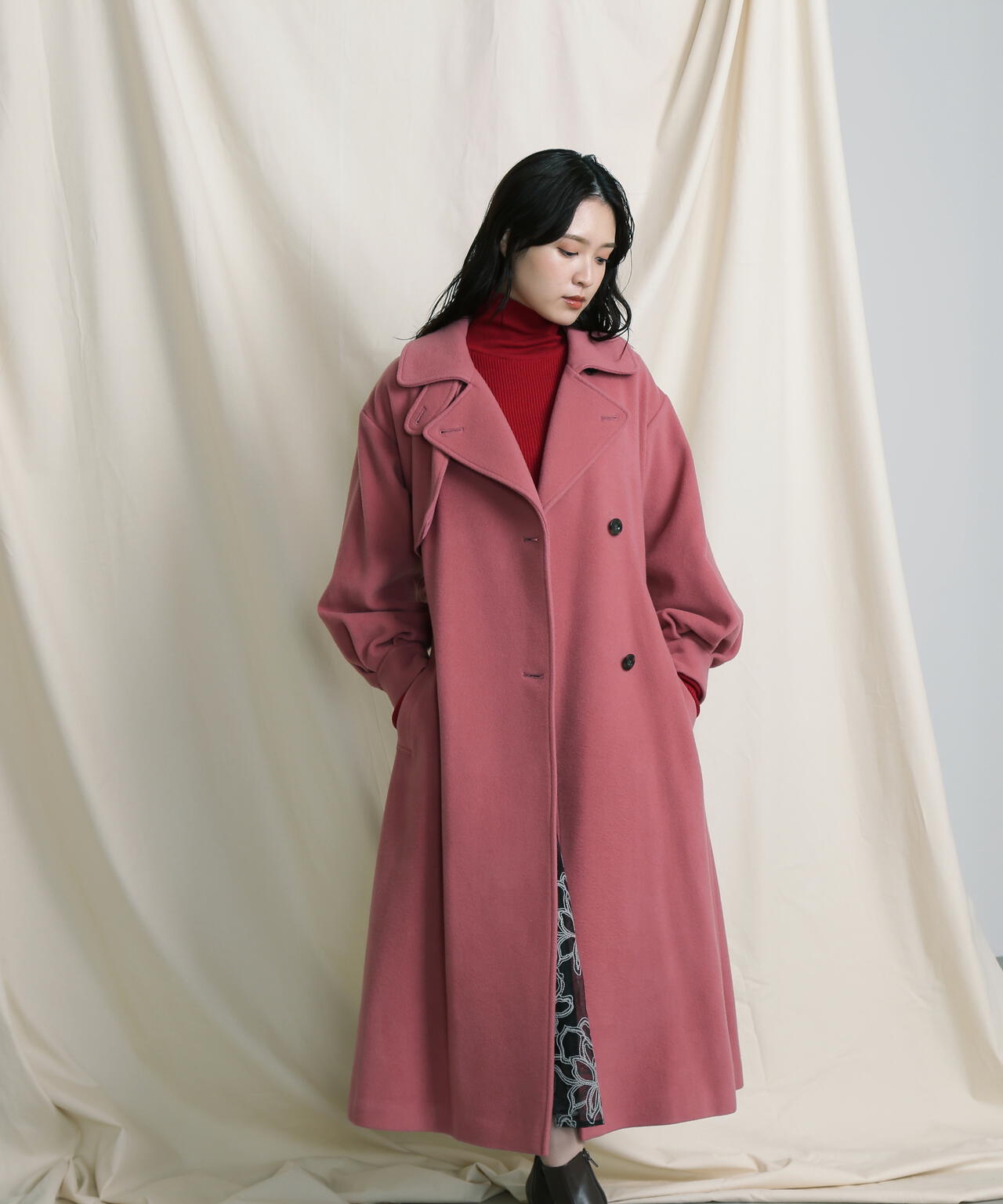 【美人百花11月号 宮田聡子さん着用商品】スタンドカラーレディコート