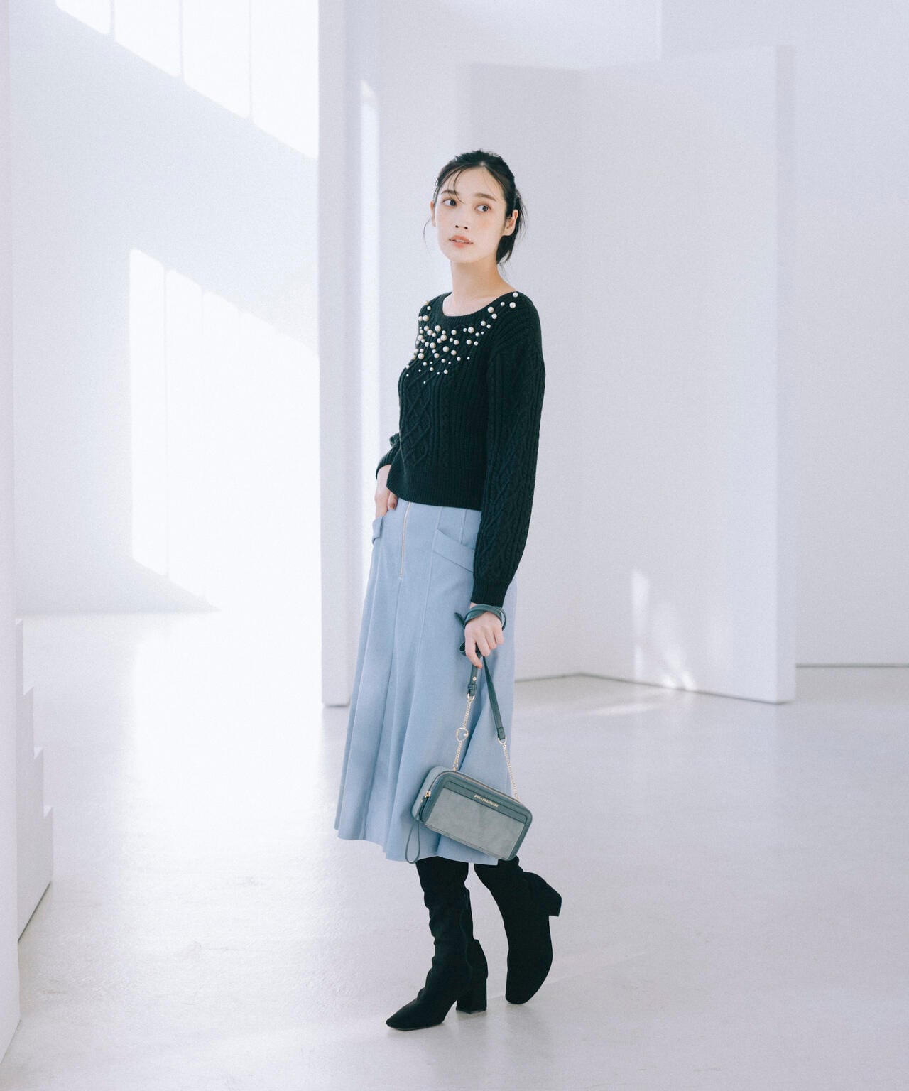 【美人百花11月号 宮田聡子さん着用商品】スクエアストレッチブーツ