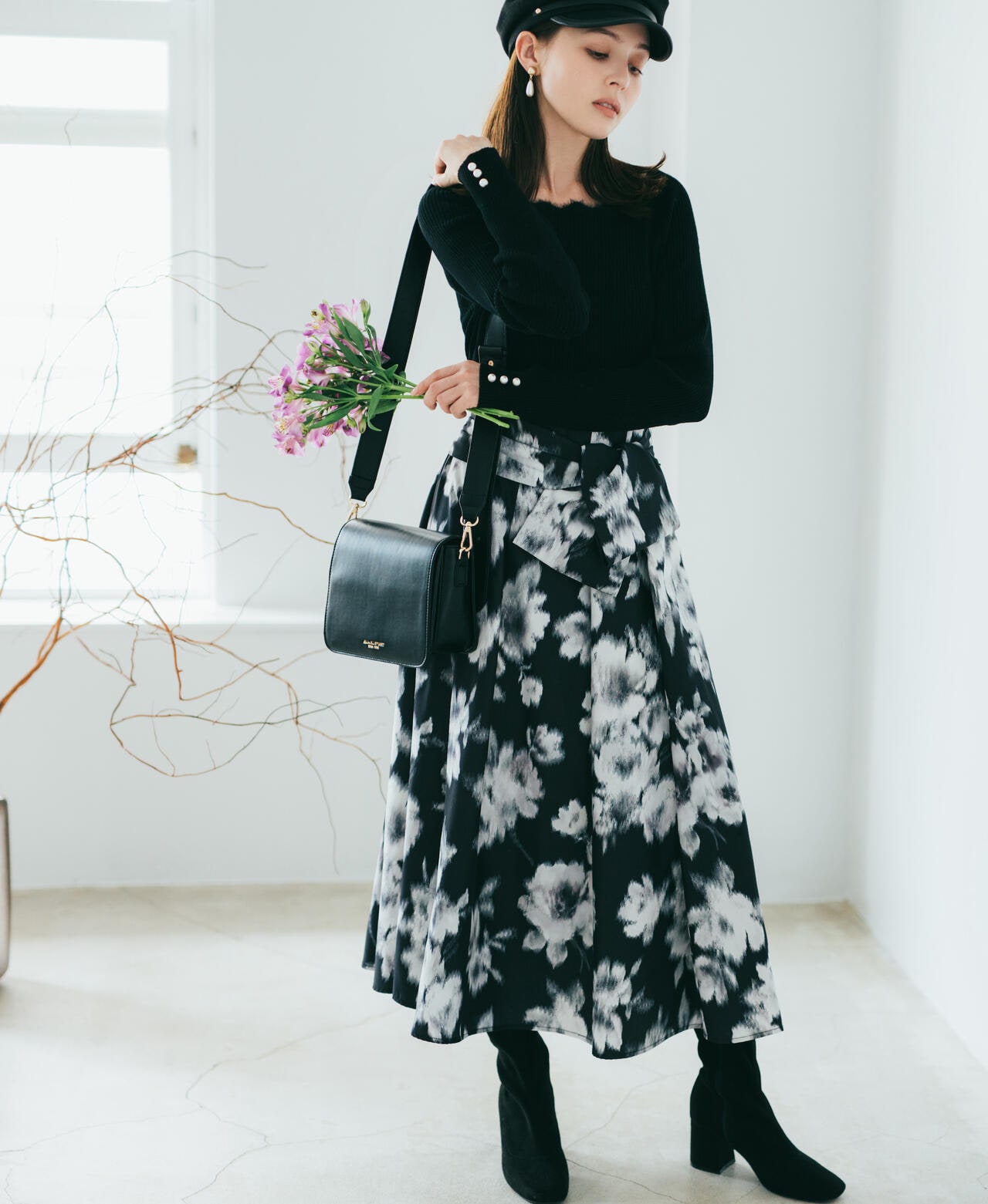 【美人百花11月号 宮田聡子さん着用商品】スクエアストレッチブーツ