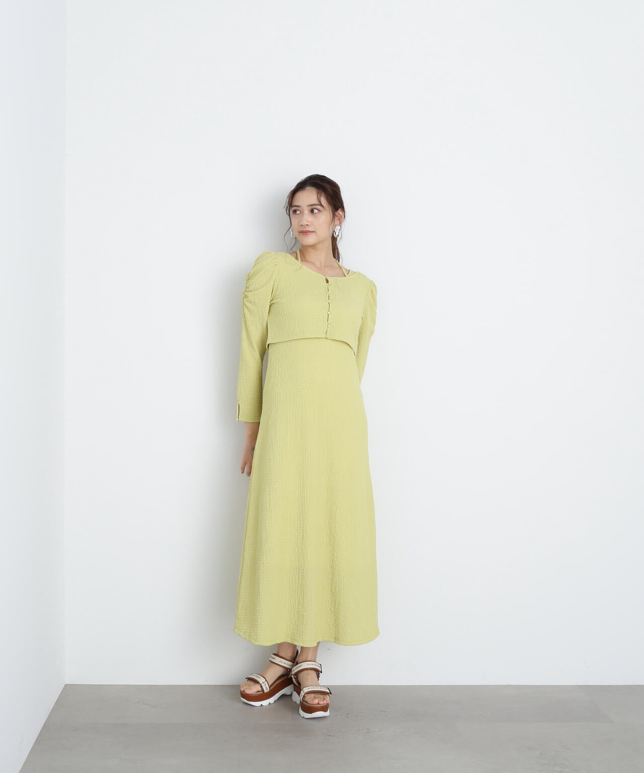 クシュクシュストレッチカーデ&ワンピースセット WEB限定カラー:オレンジ