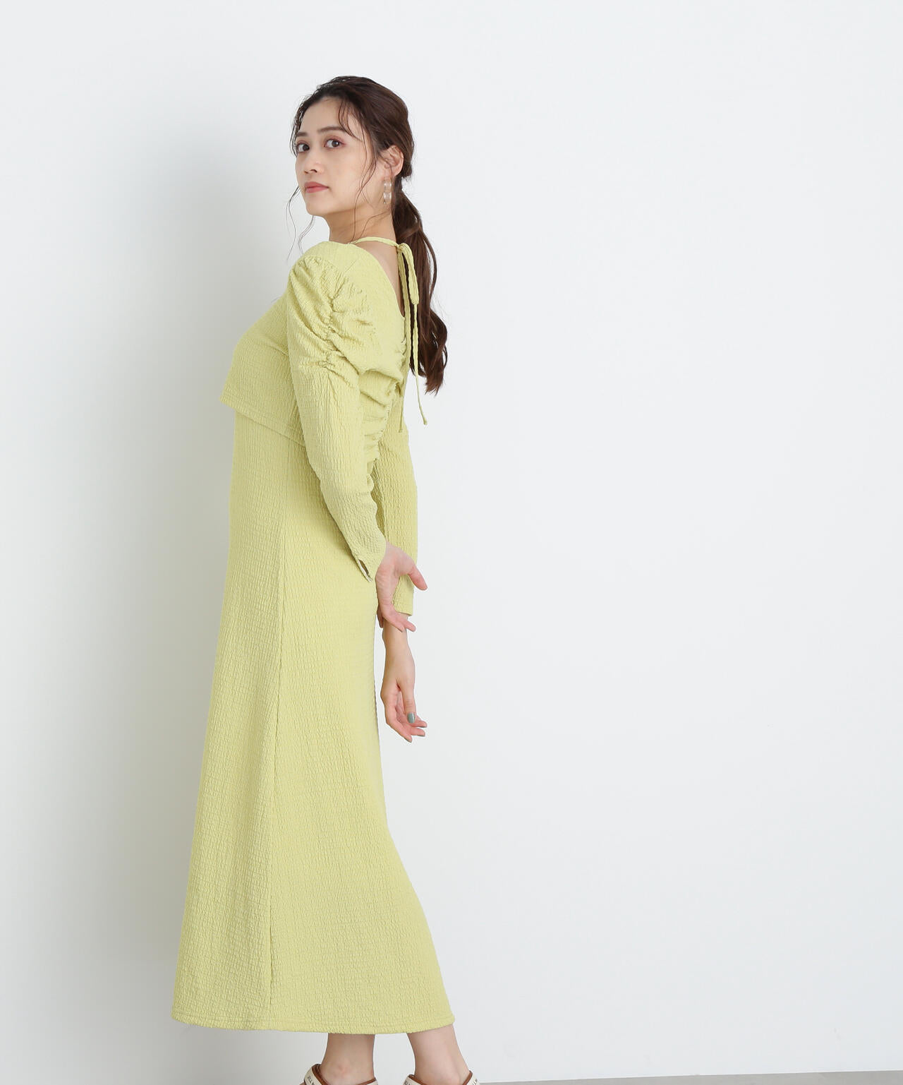 クシュクシュストレッチカーデ&ワンピースセット WEB限定カラー:オレンジ