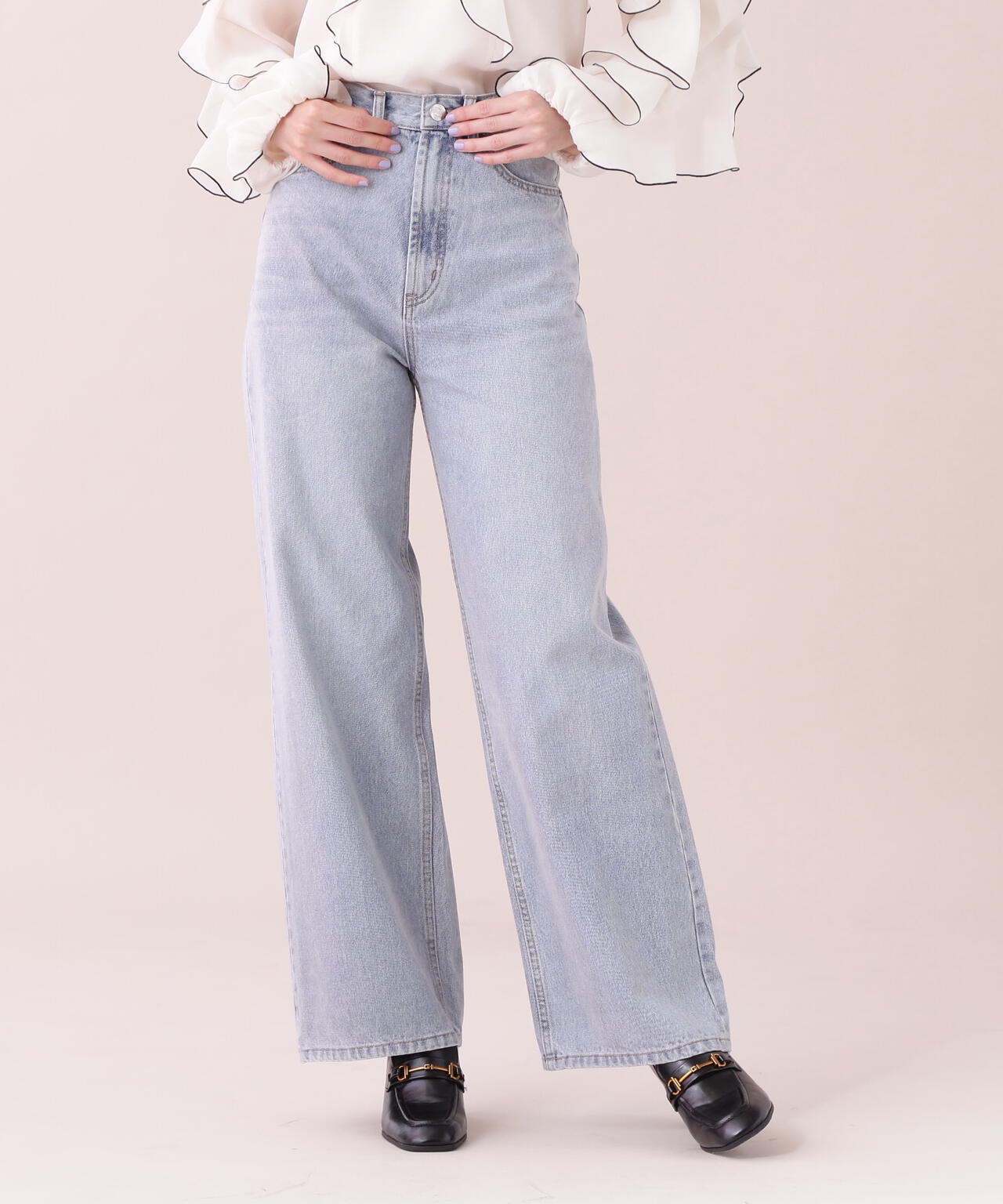 【eS】<ジルバイベーシック>ストレートワイドデニムパンツ