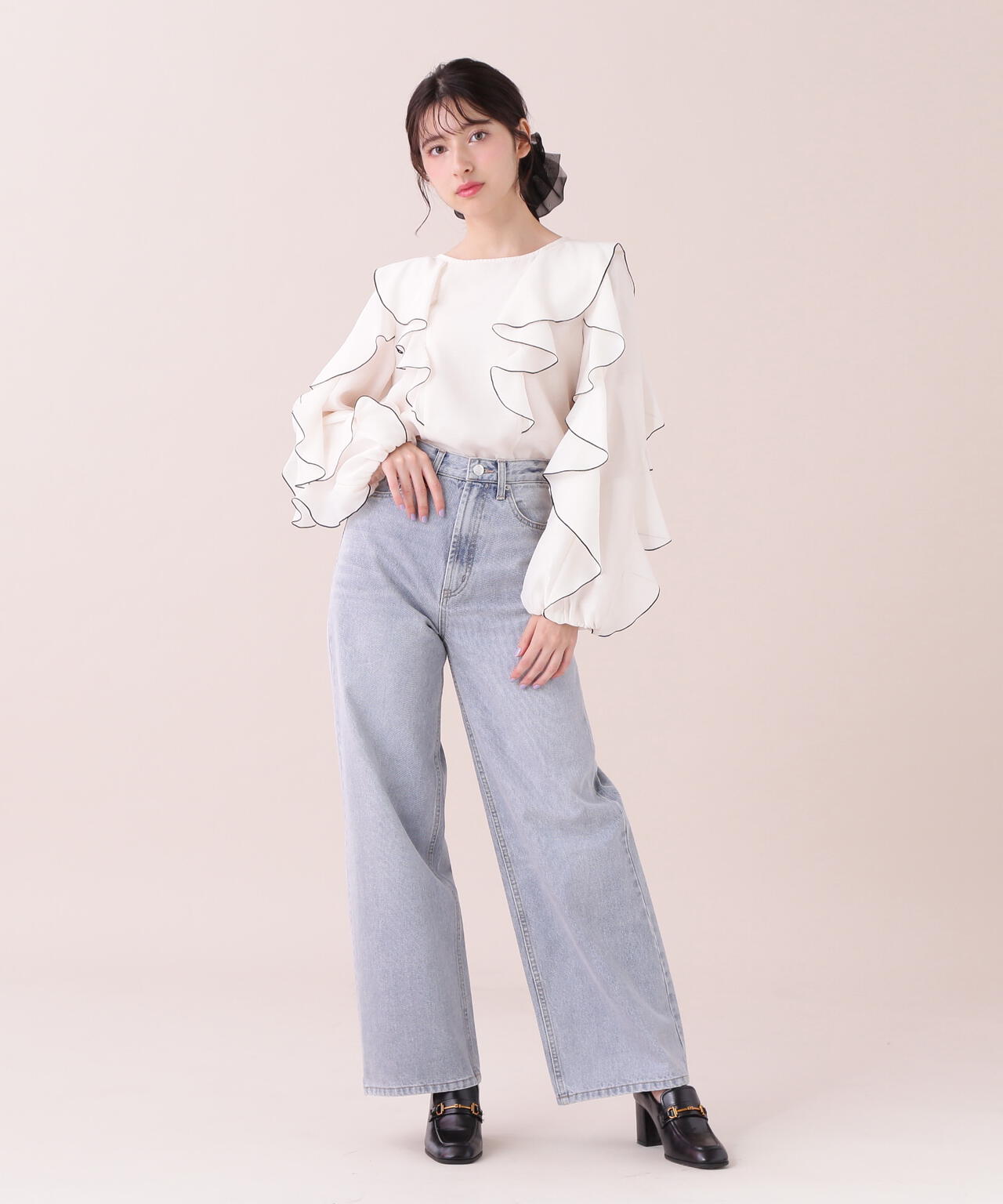 【eS】<ジルバイベーシック>ストレートワイドデニムパンツ