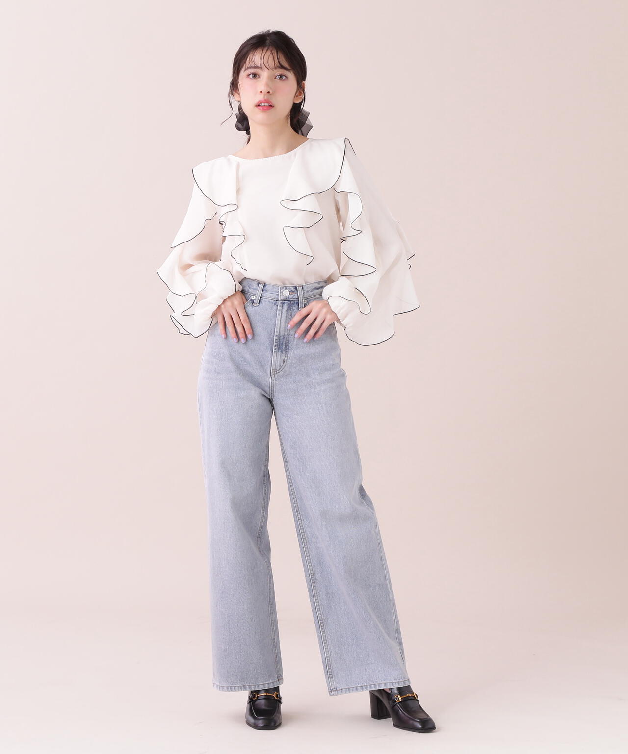 【eS】<ジルバイベーシック>ストレートワイドデニムパンツ