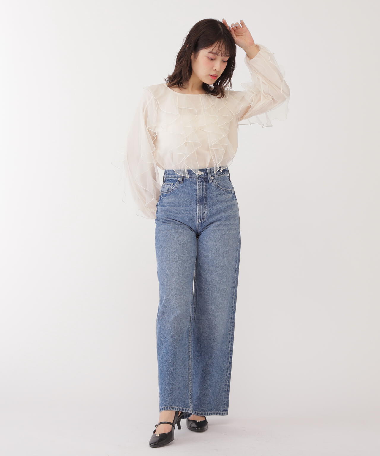 【eS】<ジルバイベーシック>ストレートワイドデニムパンツ