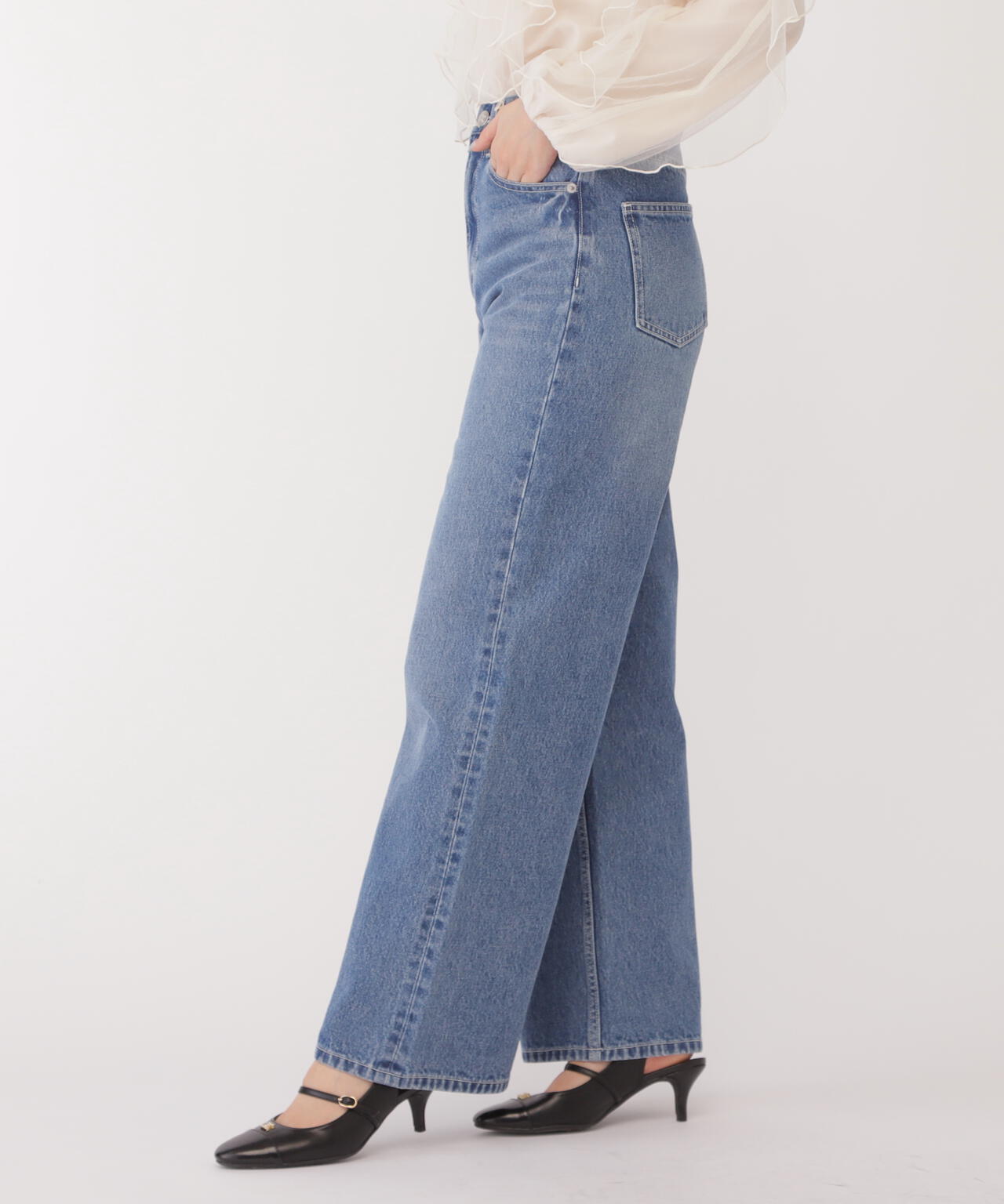 【eS】<ジルバイベーシック>ストレートワイドデニムパンツ