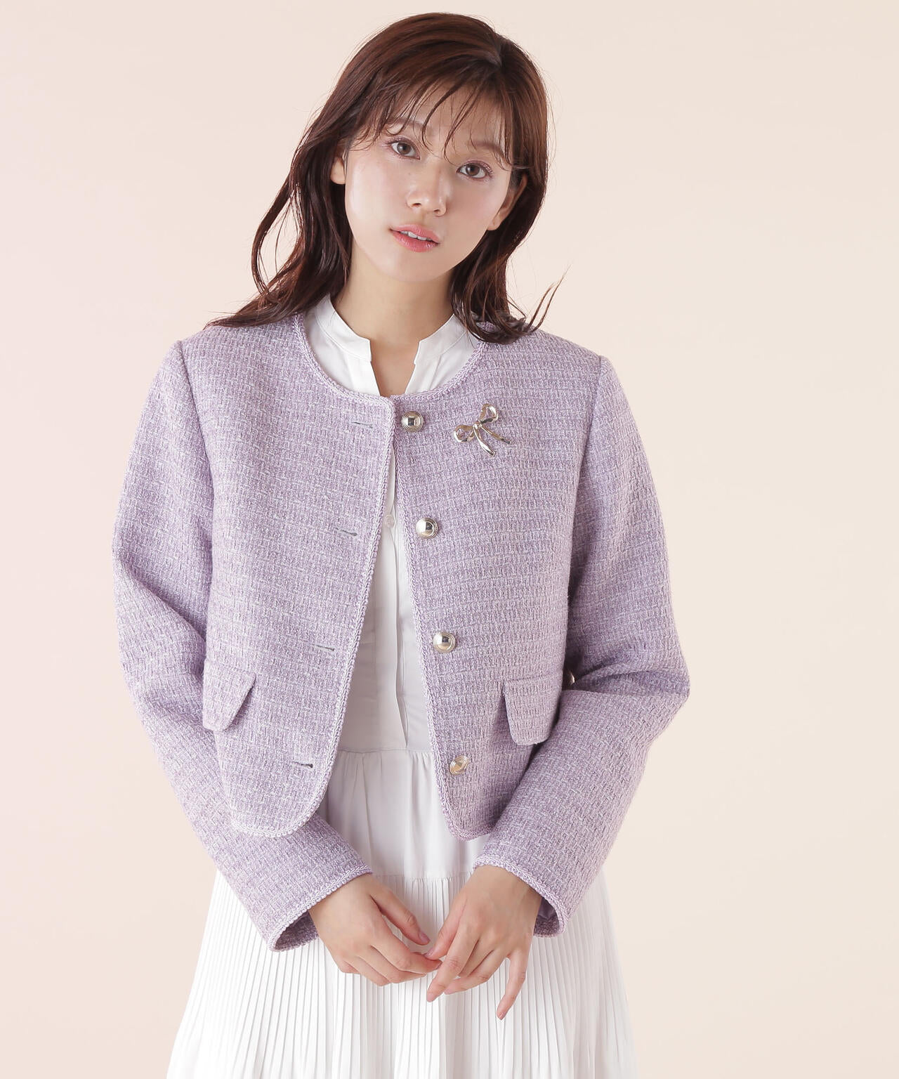 モールツイードブローチ付きジャケット