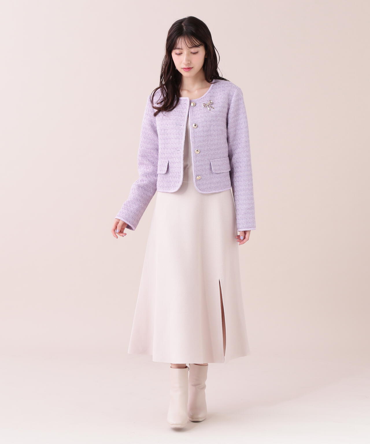 モールツイードブローチ付きジャケット