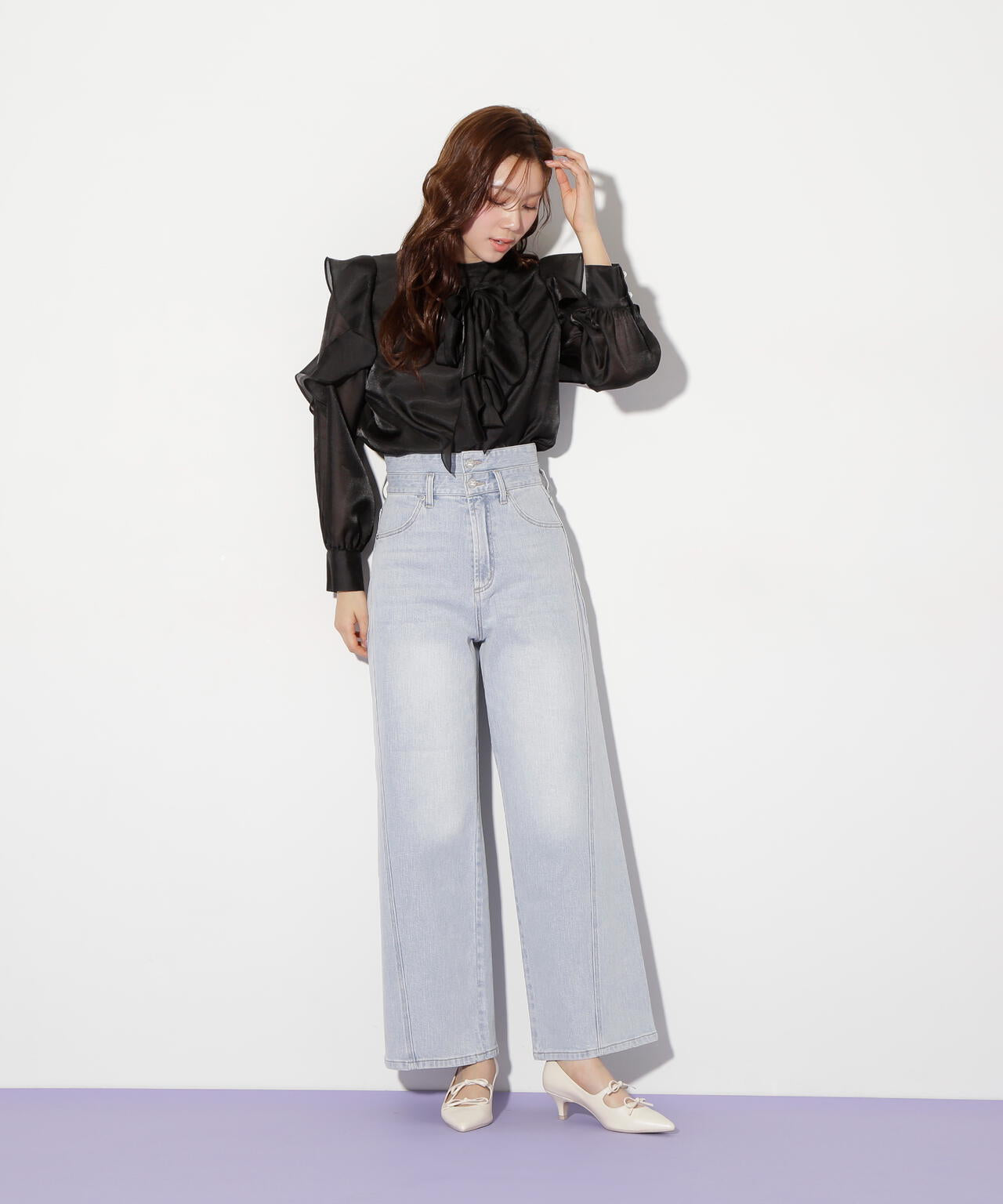 ハイウエストストレートデニムパンツ