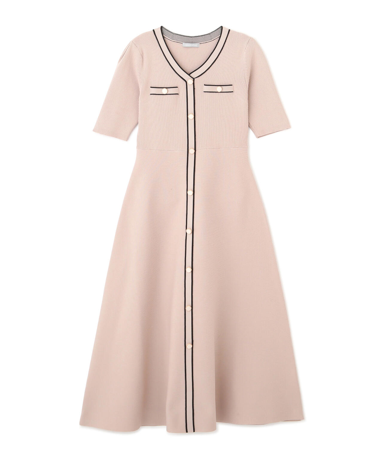 配色パイピングリブニットワンピース