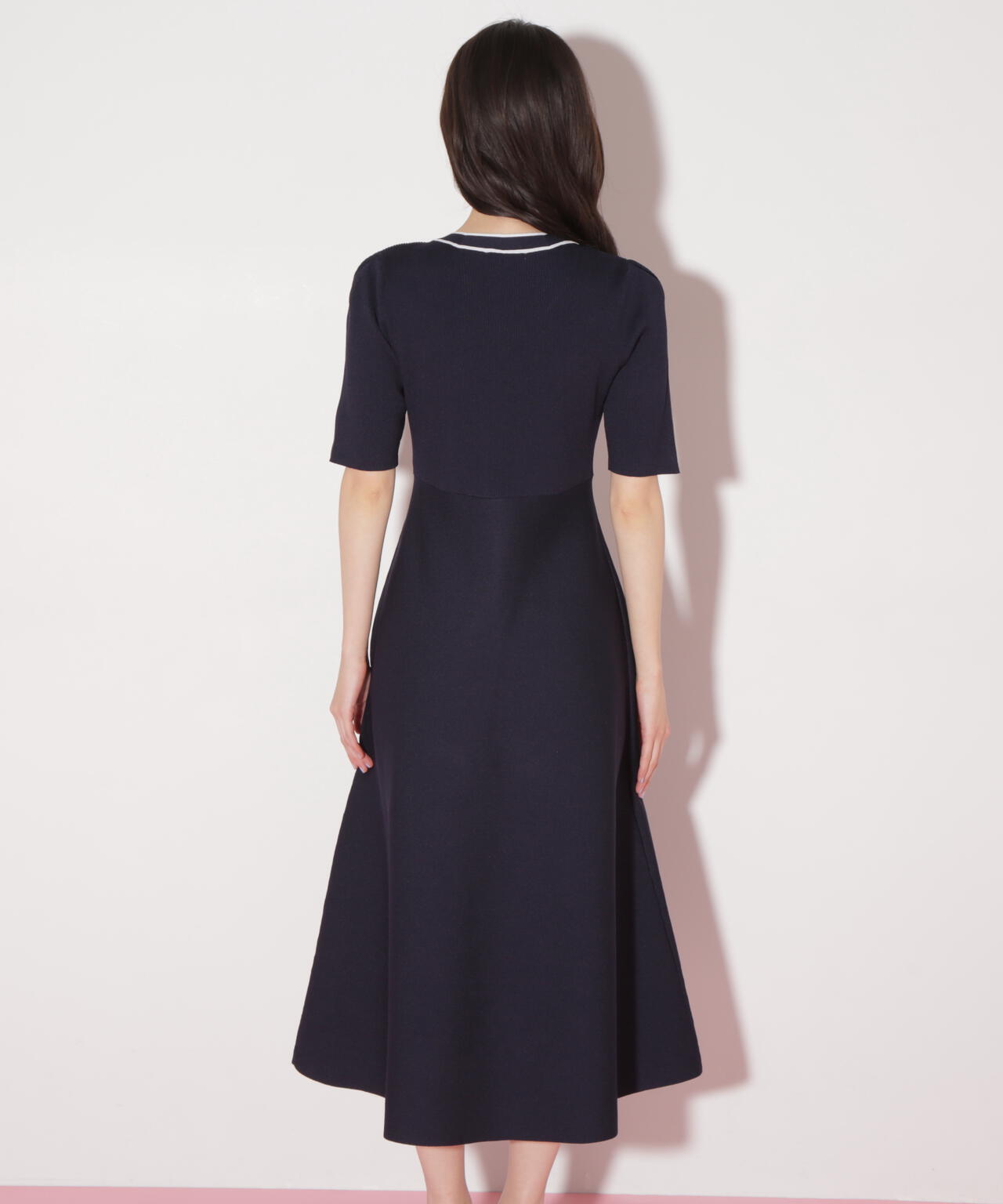 配色パイピングリブニットワンピース