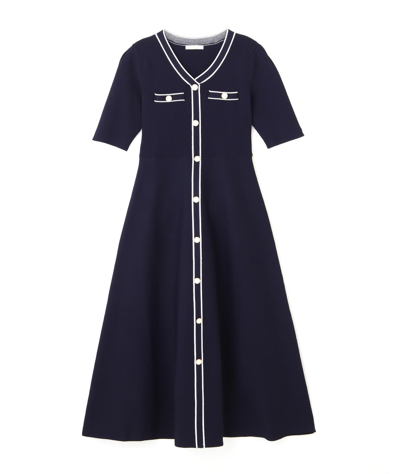 配色パイピングリブニットワンピース