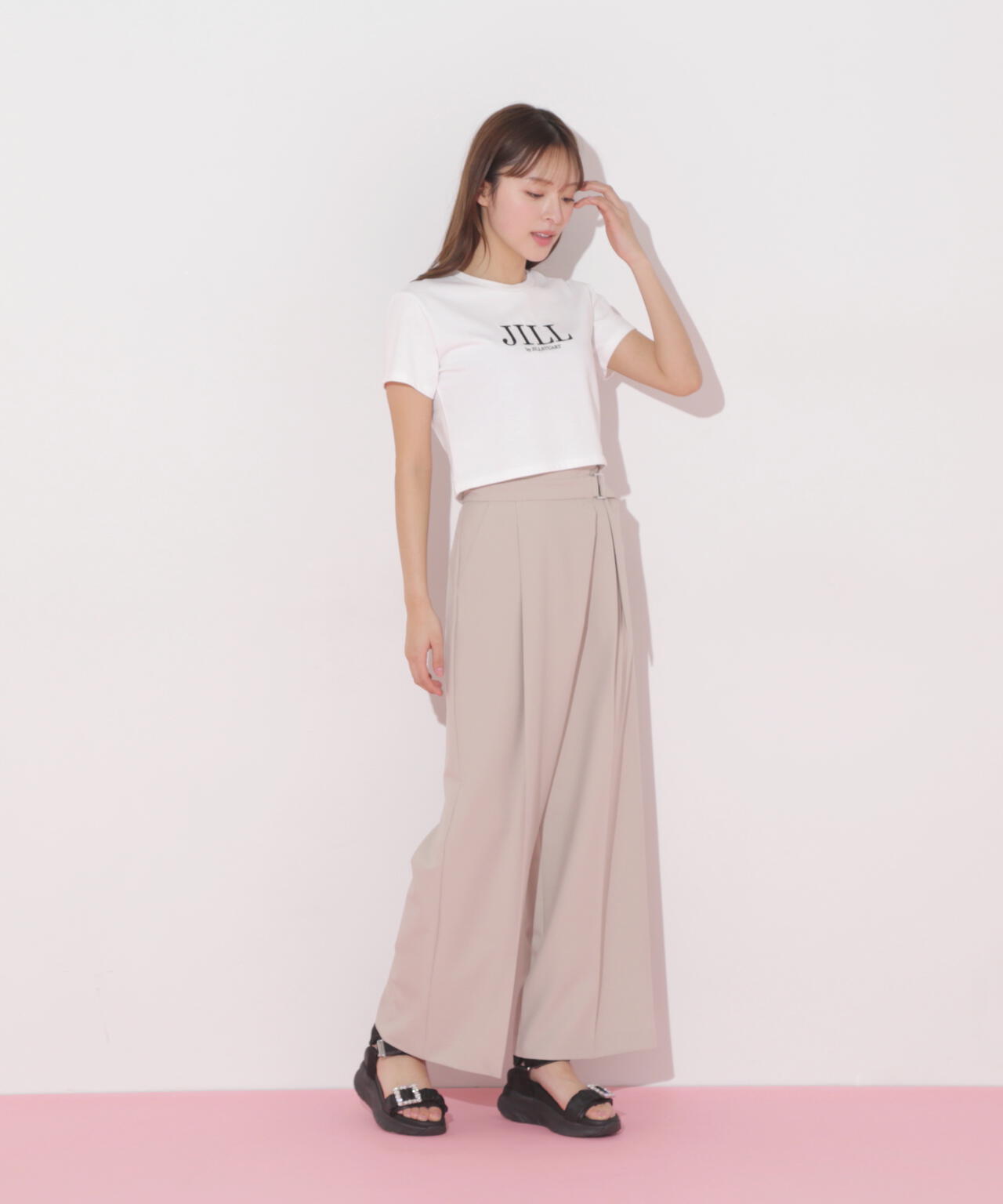 ショート丈刺繍ロゴTシャツオーガニックコットン