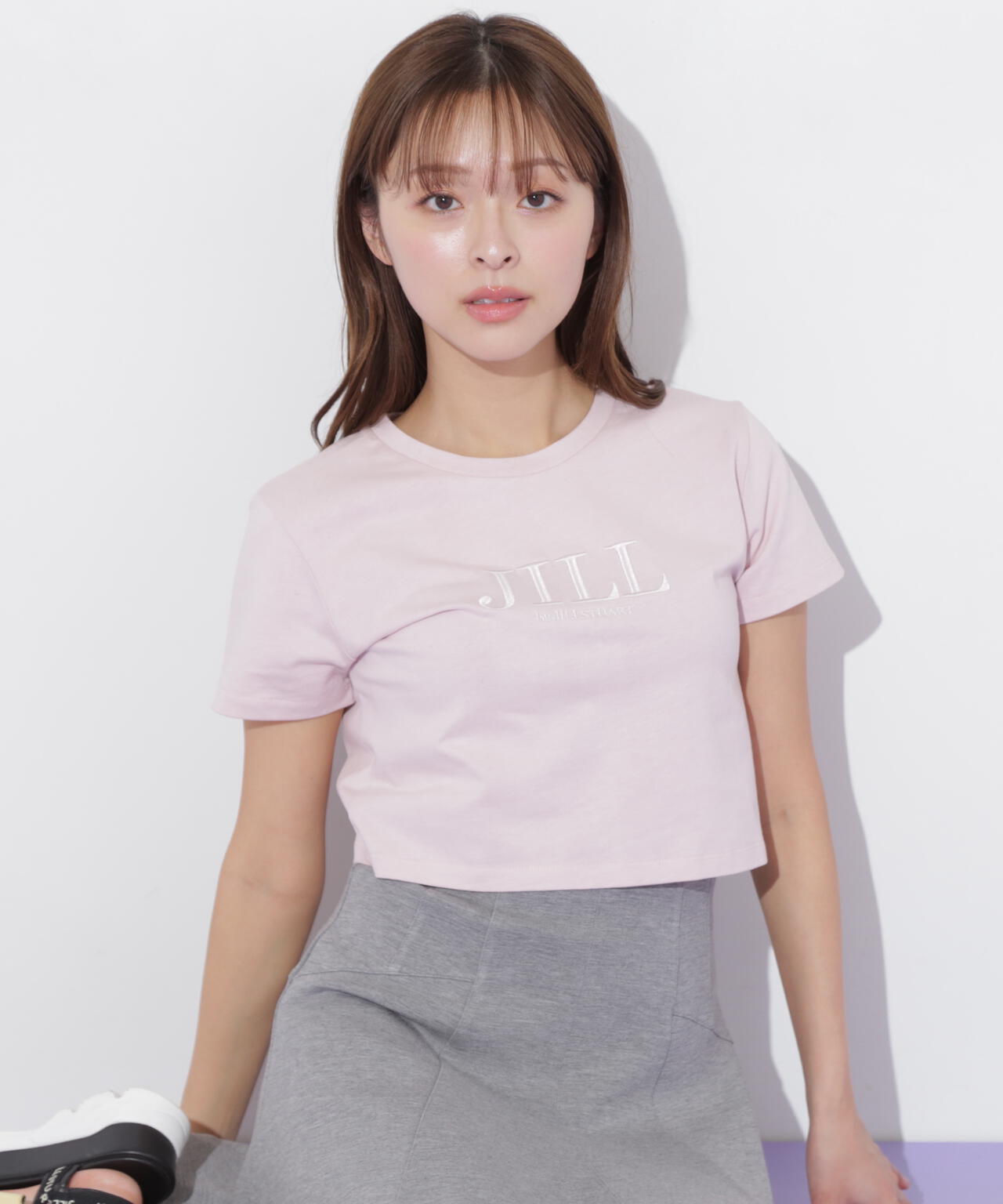 ショート丈刺繍ロゴTシャツオーガニックコットン