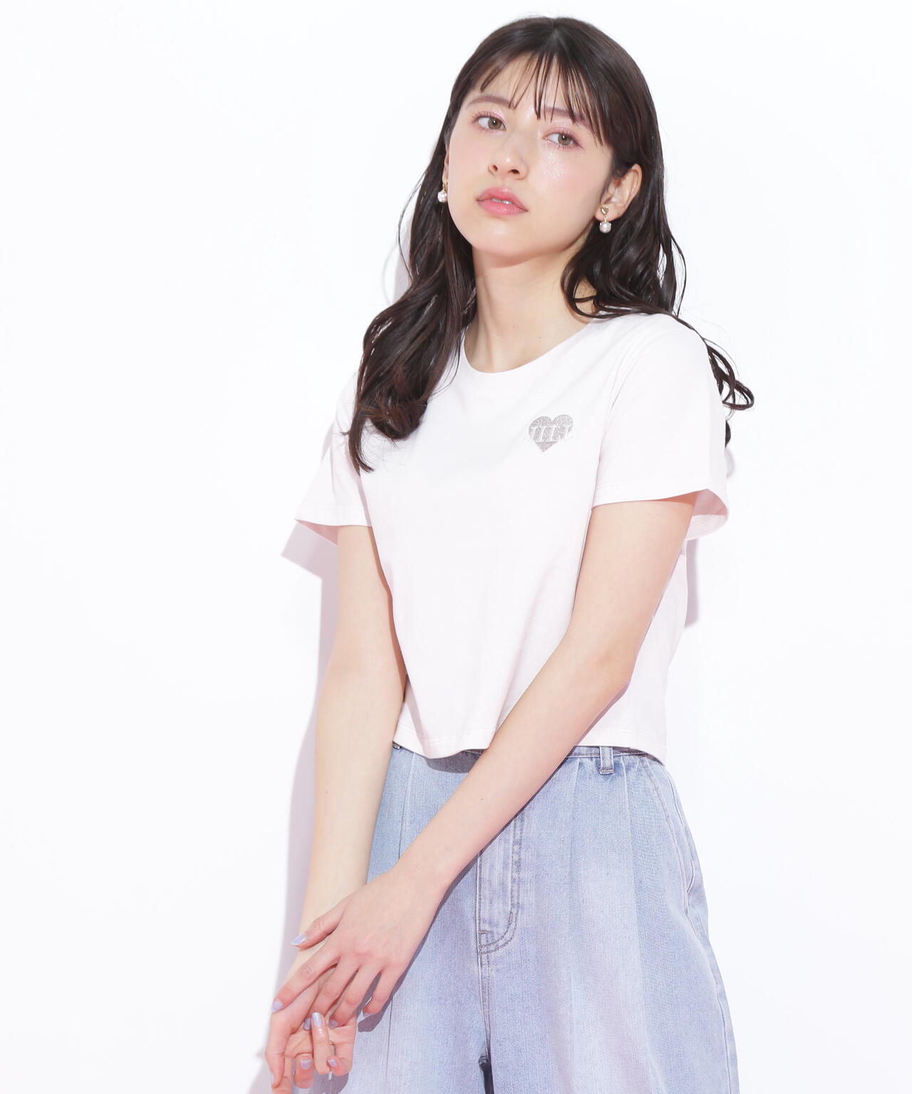 クロップドハート刺繍Tシャツ